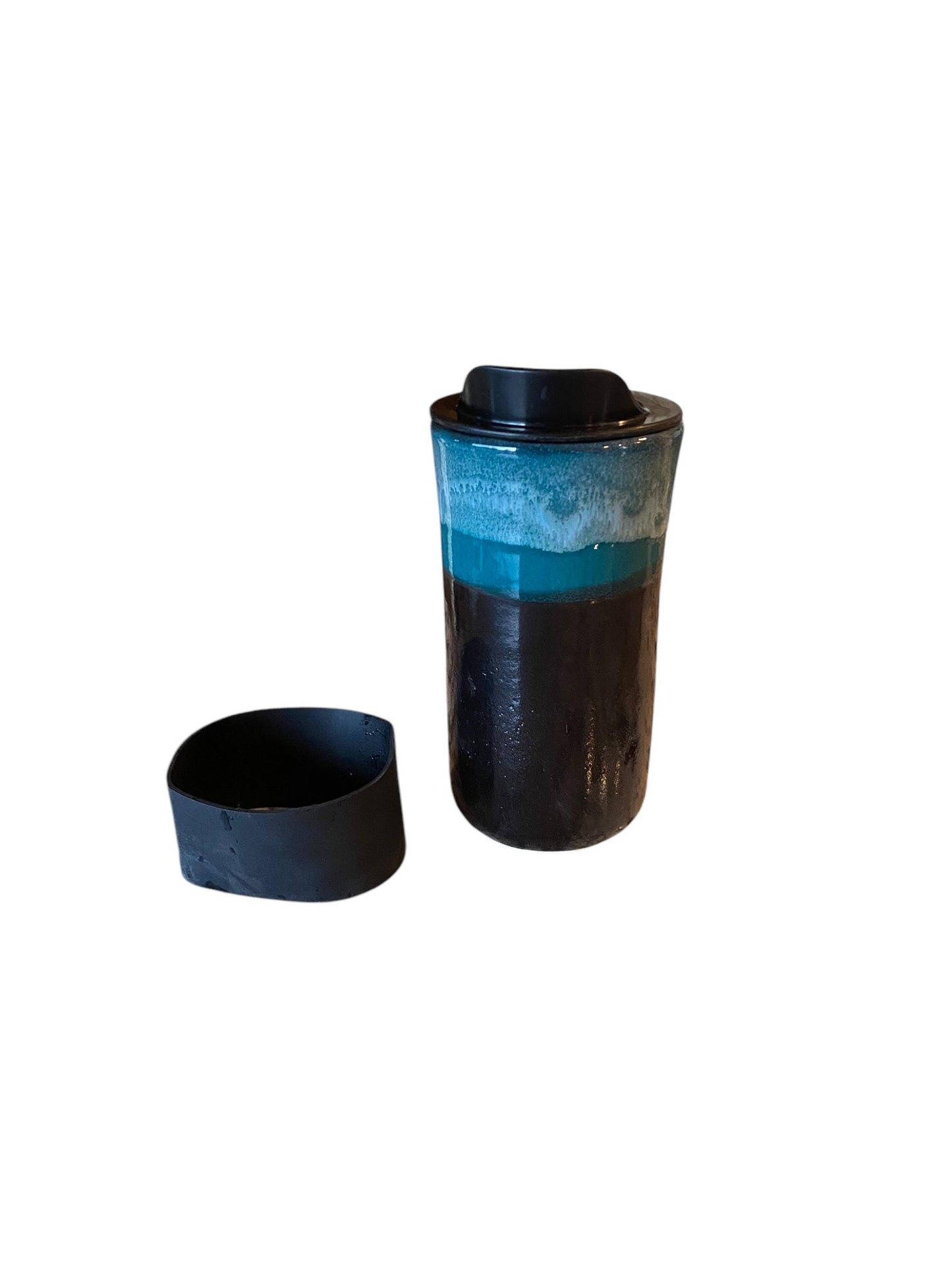 Handcrafted Turquoise & Black Porcelain Travel Mug - 16oz Ceramic Tumbler for Coffee and Tea