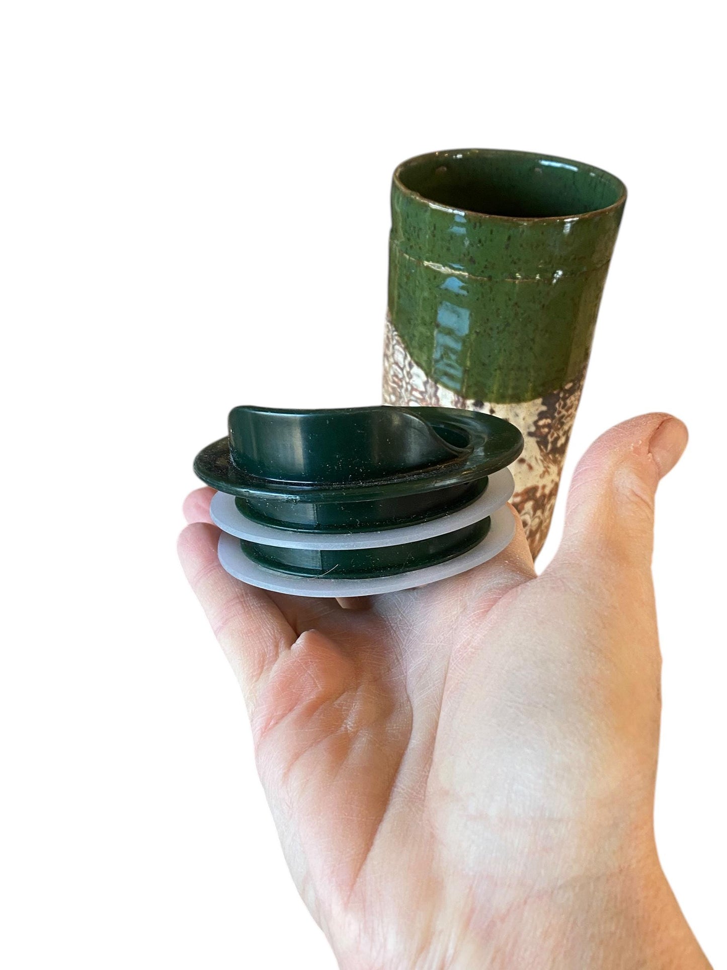 Handcrafted 16oz Agateware Stoneware Travel Mug: Chrome Glaze Pottery for Coffee & Tea Enthusiasts