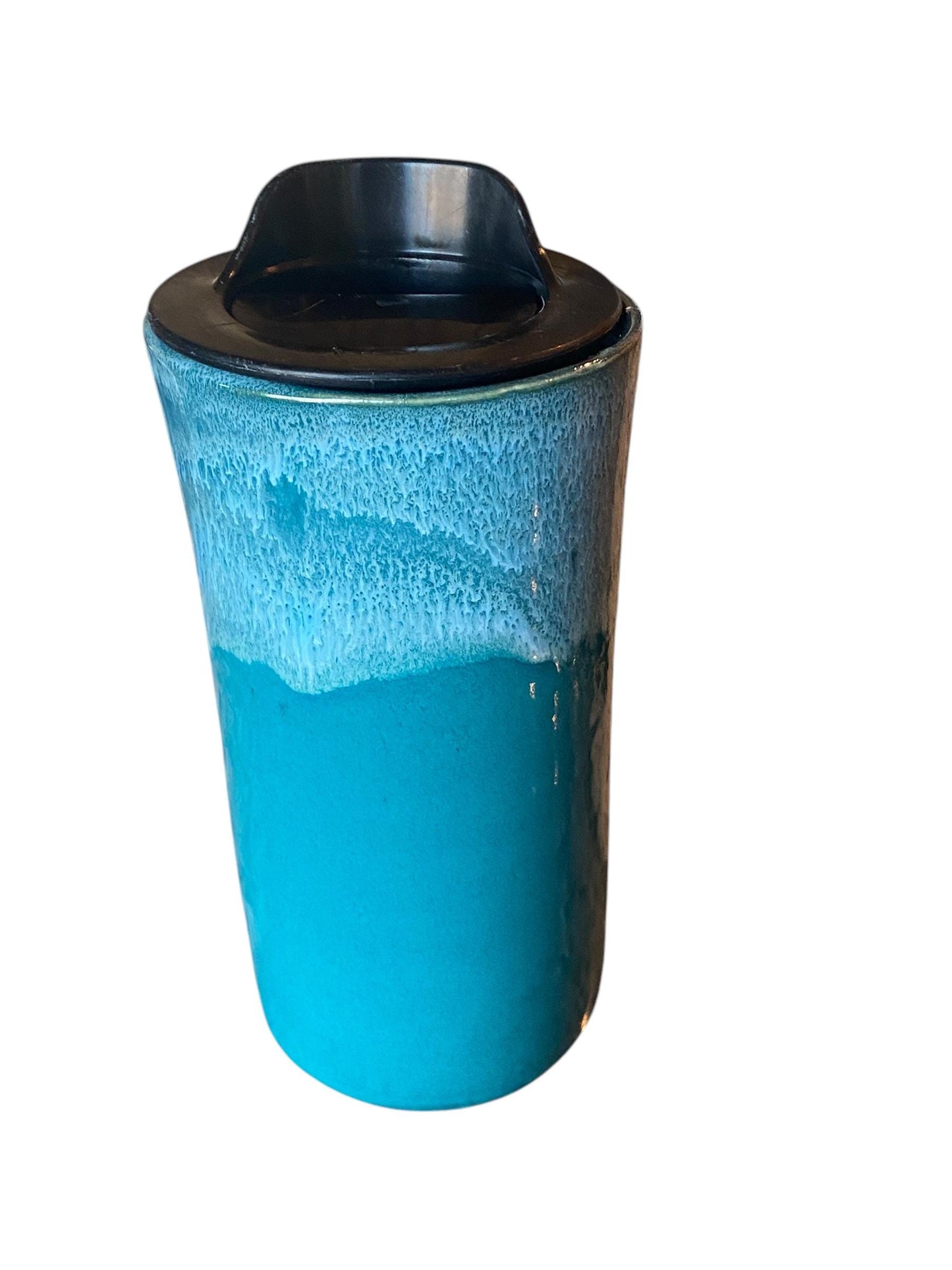 Handmade Turquoise Porcelain Travel Mug: Tree Design, Locking Lid