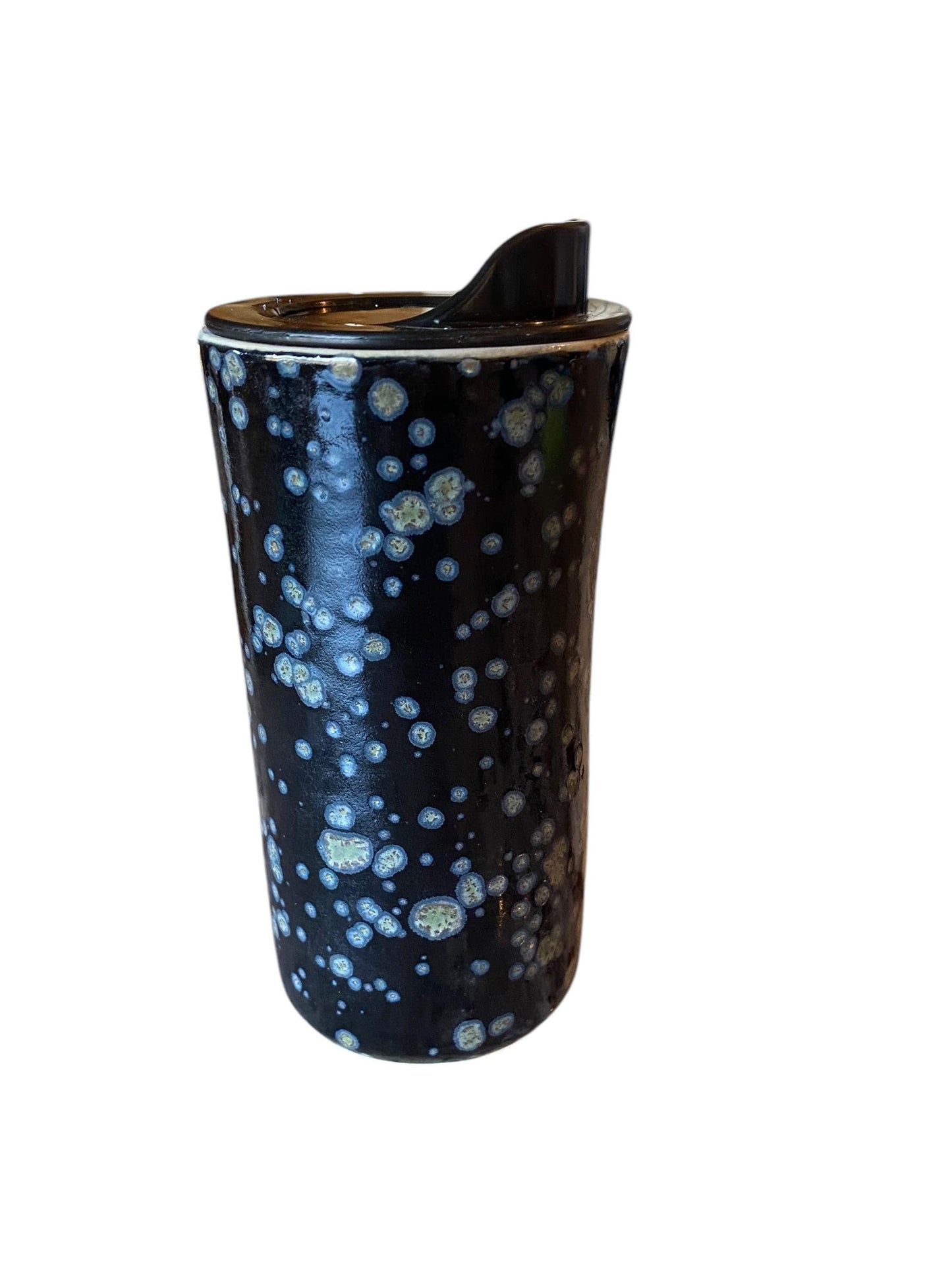 Handmade Reactive Black Travel Mug - Porcelain -  Travel Coffee Cup -  Travel Mug - Pottery Mug - Coffee Mug