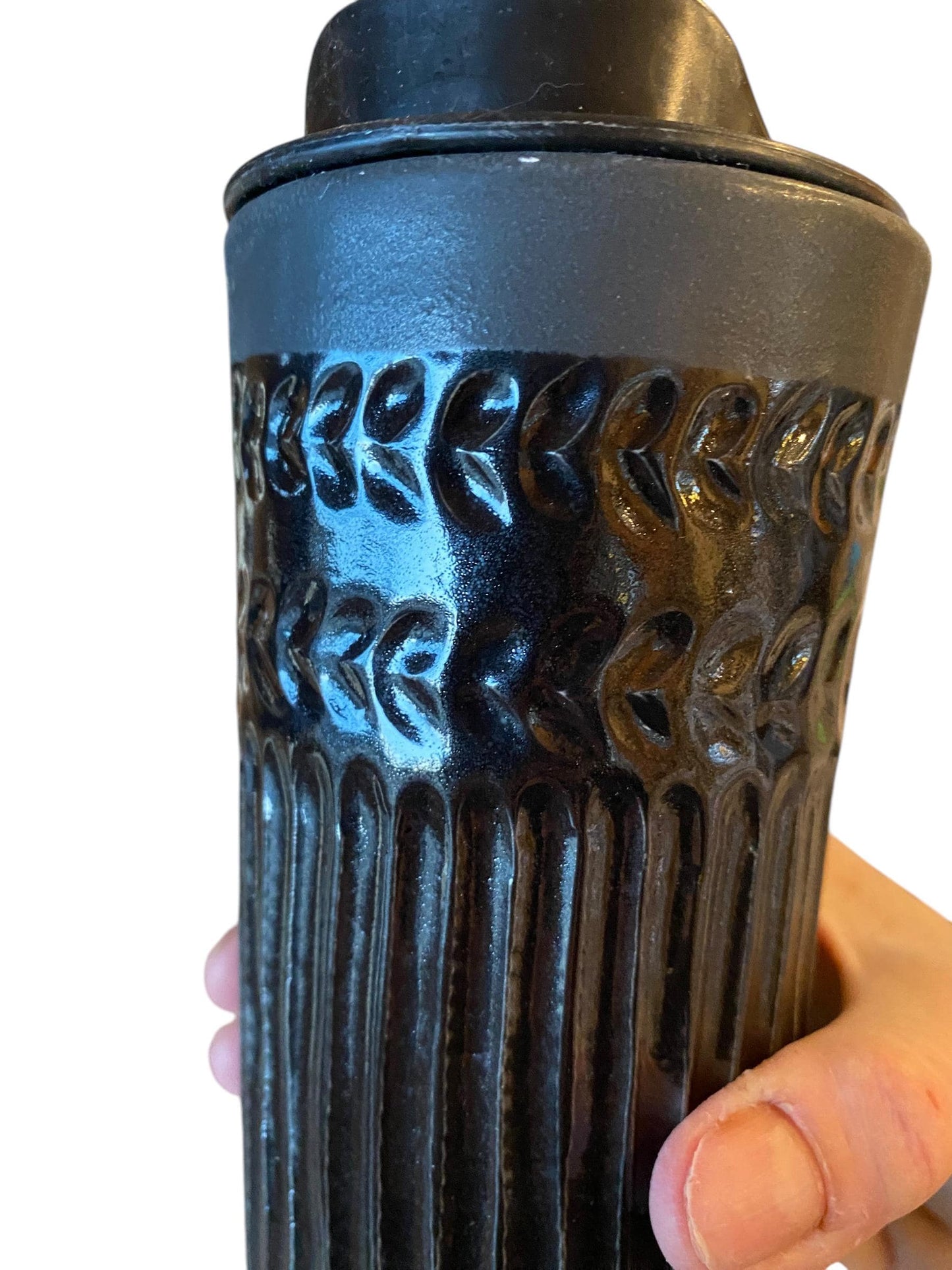 Handmade Hand Carved Black Travel Mug - Porcelain -  To Go Cup -  Travel Mug - Pottery Mug -  Mug