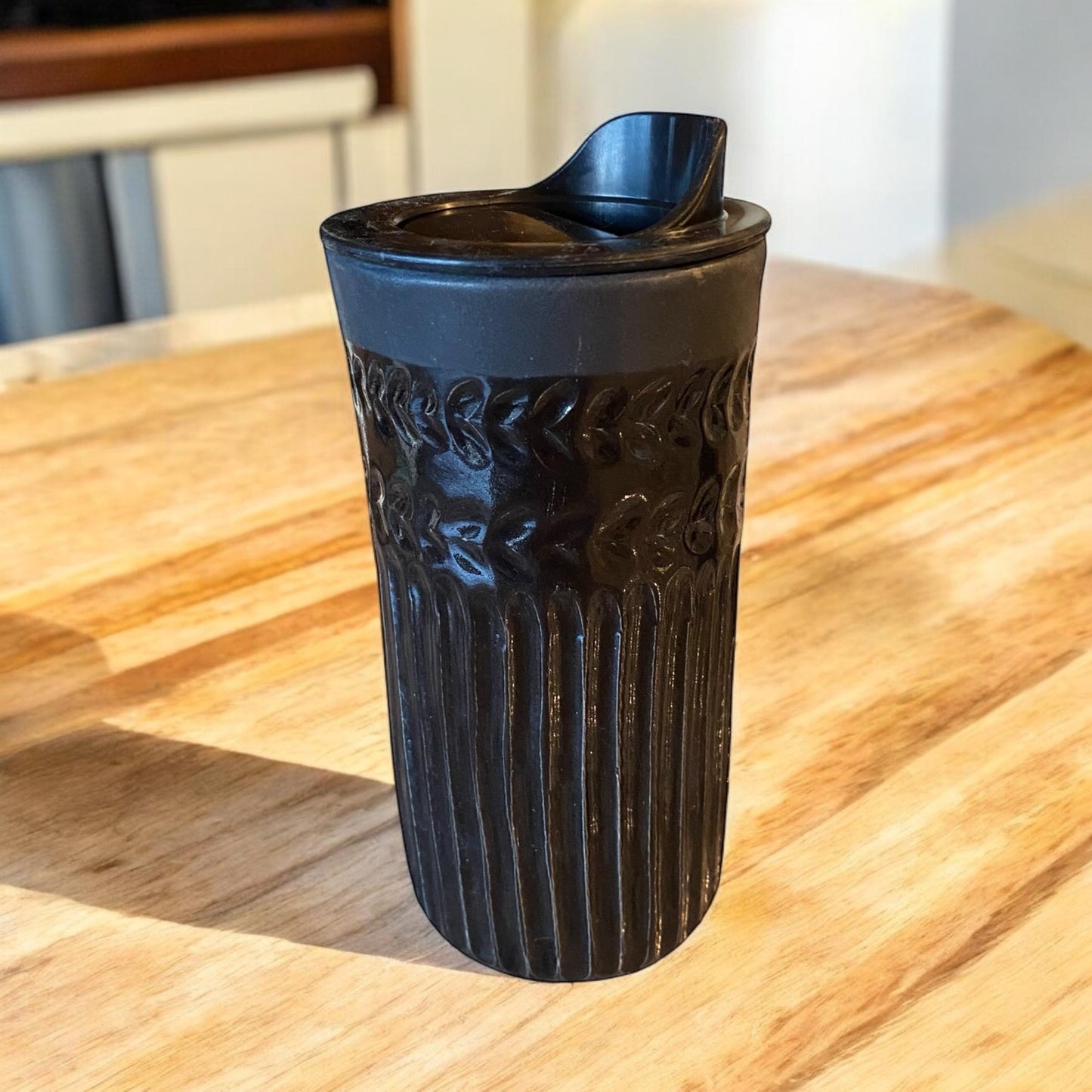 Handmade Hand Carved Black Travel Mug - Porcelain -  To Go Cup -  Travel Mug - Pottery Mug -  Mug