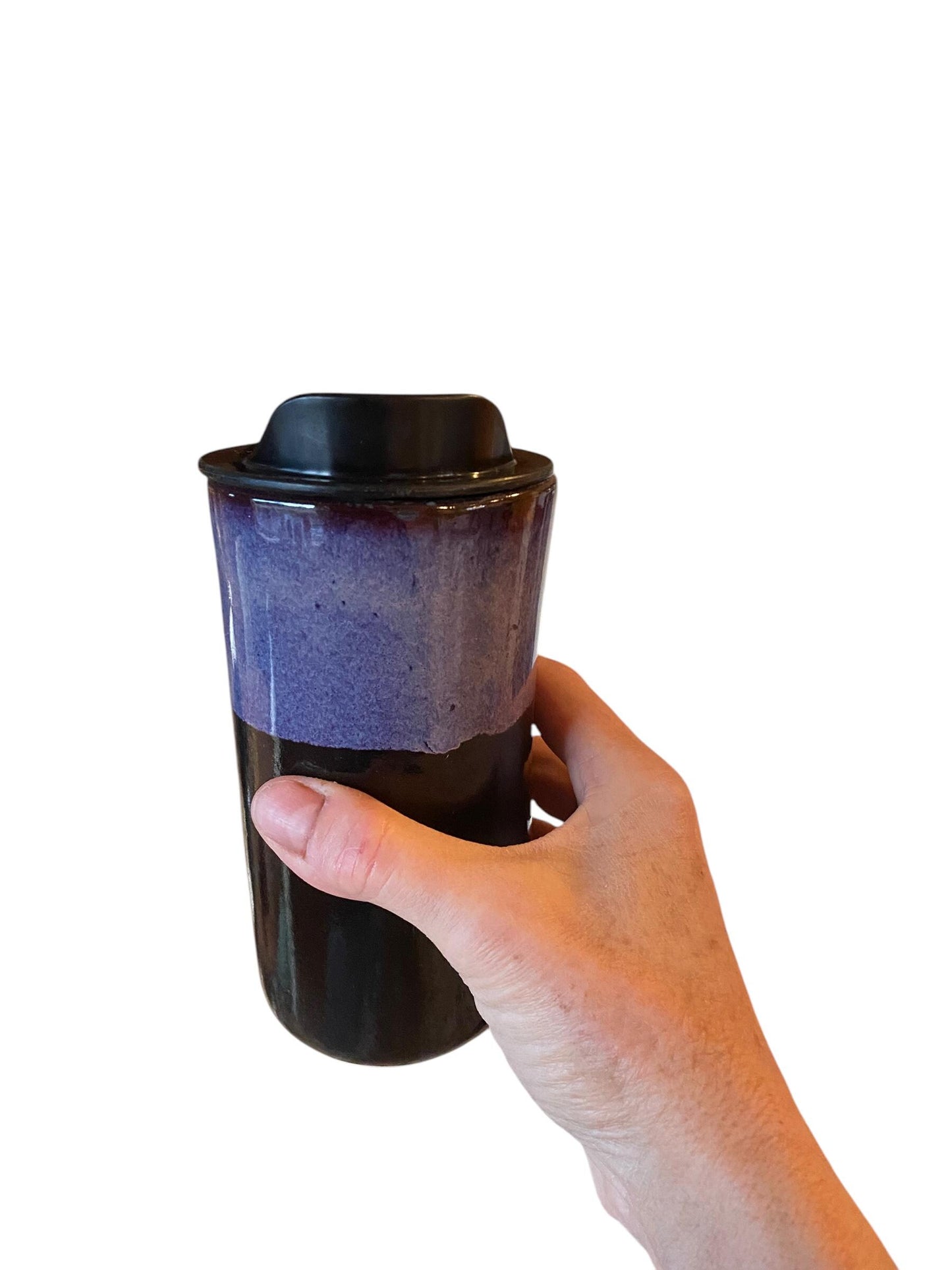 Handmade purple and black  Travel Mug - Porcelain -  Travel Coffee Cup -  Travel Mug - Pottery Mug - Coffee Mug