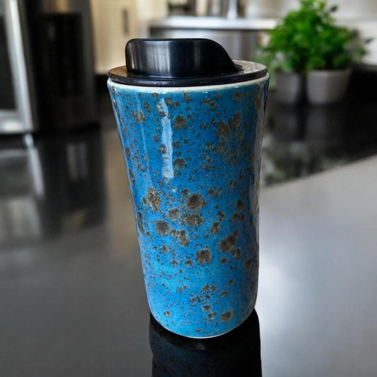 Handmade Reactive Turquoise Travel Mug - Porcelain -  Travel Coffee Cup -  Travel Mug - Pottery Mug - Coffee Mug
