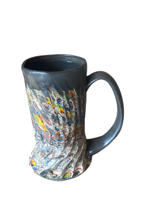 Handcrafted Japanese Neriage Porcelain Mug: Fluted Pottery Cup for Tea or Coffee (C-3)