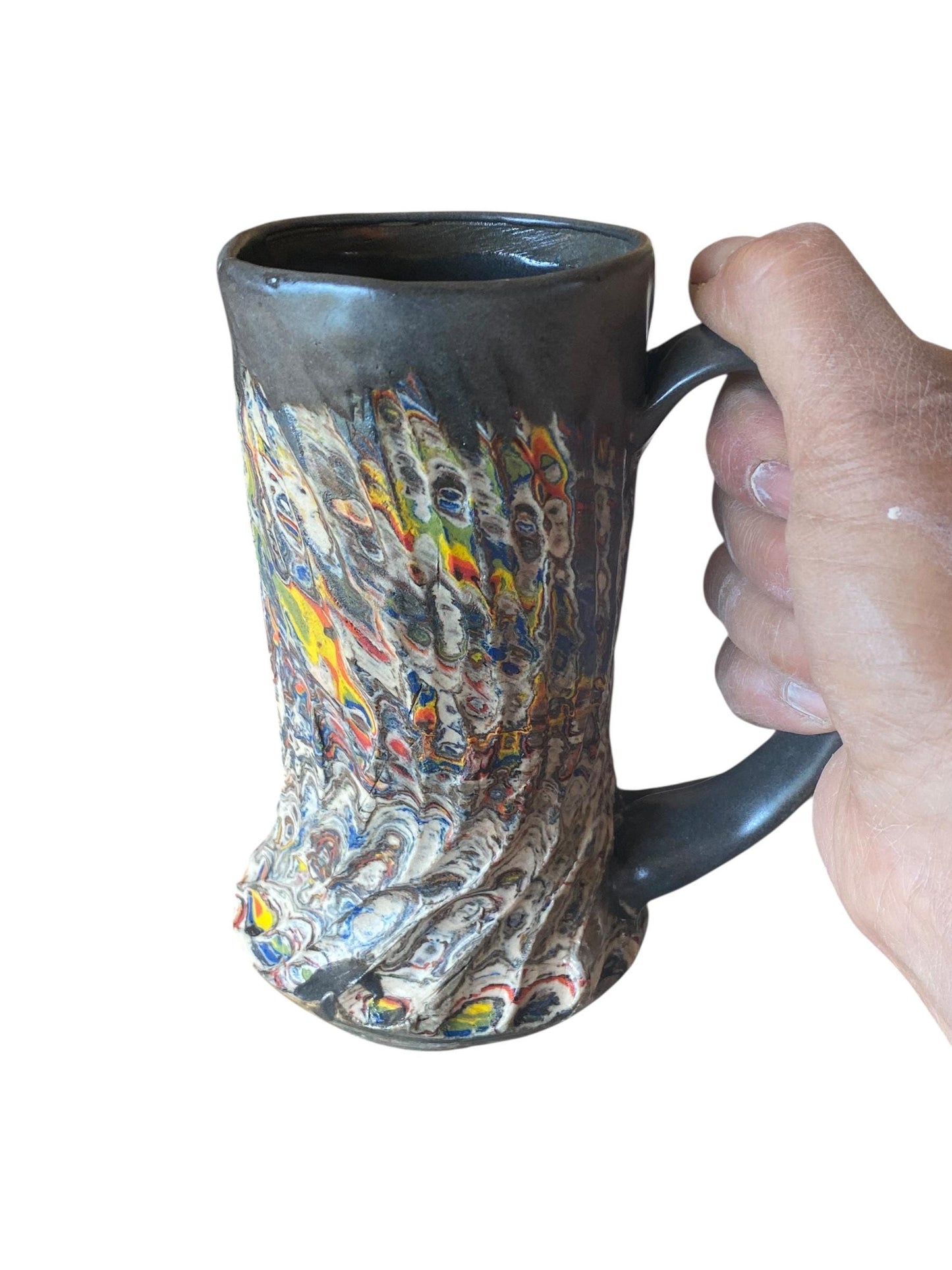 Handcrafted Japanese Neriage Porcelain Mug: Fluted Pottery Cup for Tea or Coffee (C-3)