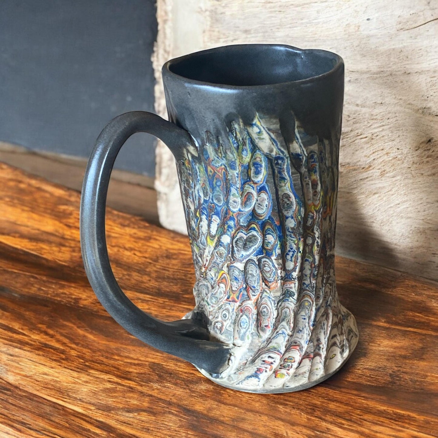 Handcrafted Japanese Neriage Porcelain Mug: Fluted Pottery Cup for Tea or Coffee (C-3)