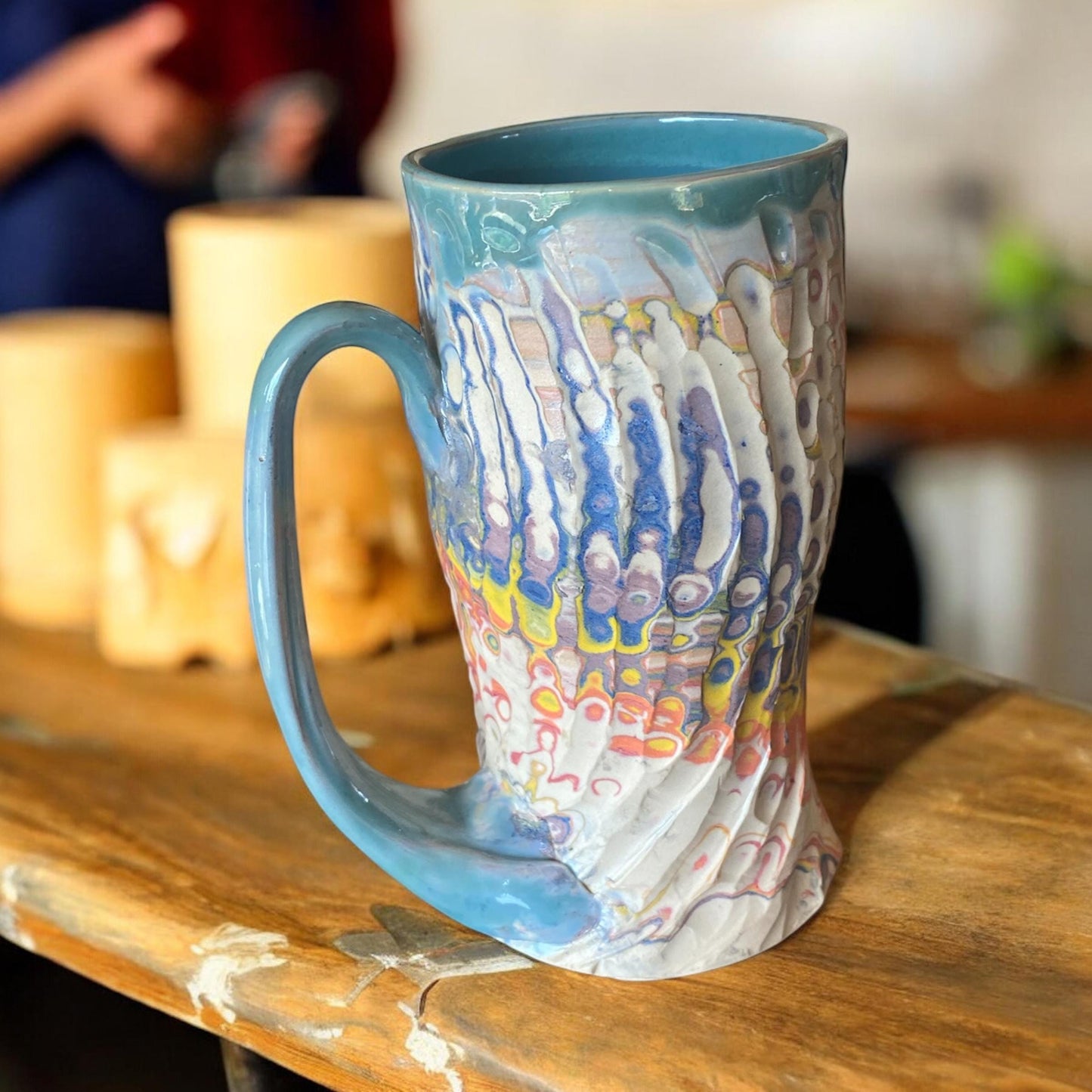 Artisanal Neriage Porcelain Mug: Hand-Carved Fluted Clay Pottery for Tea and Coffee (C4)