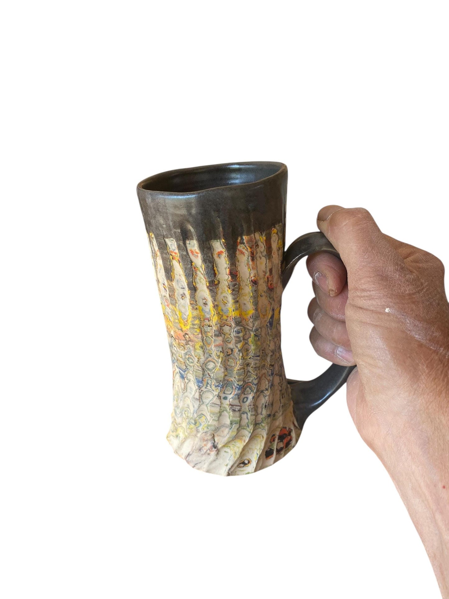 Handcrafted 17 Ounce Japanese Neriage Porcelain Mug: Fluted Pottery Cup for Tea or Coffee (C5)