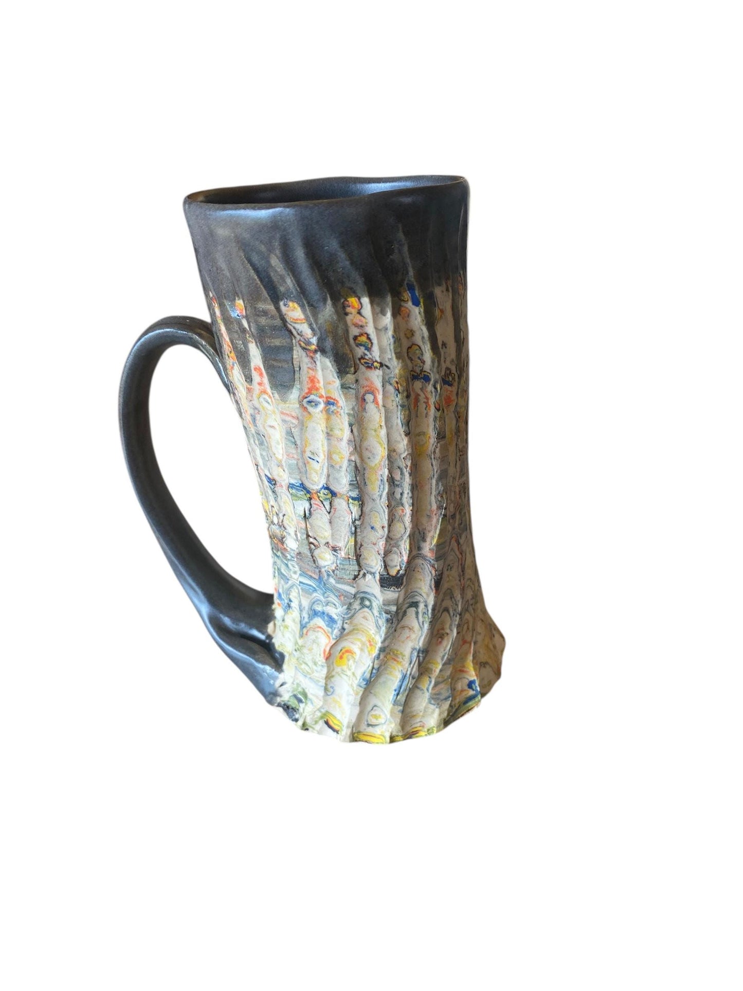 Handcrafted 17 Ounce Japanese Neriage Porcelain Mug: Fluted Pottery Cup for Tea or Coffee (C5)