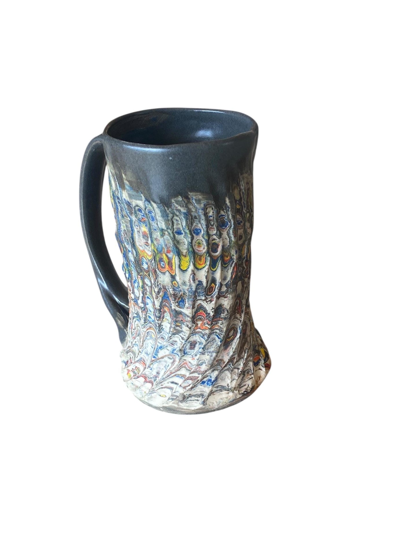 Handcrafted Japanese Neriage Porcelain Mug: Fluted Pottery Cup for Tea or Coffee (C-3)