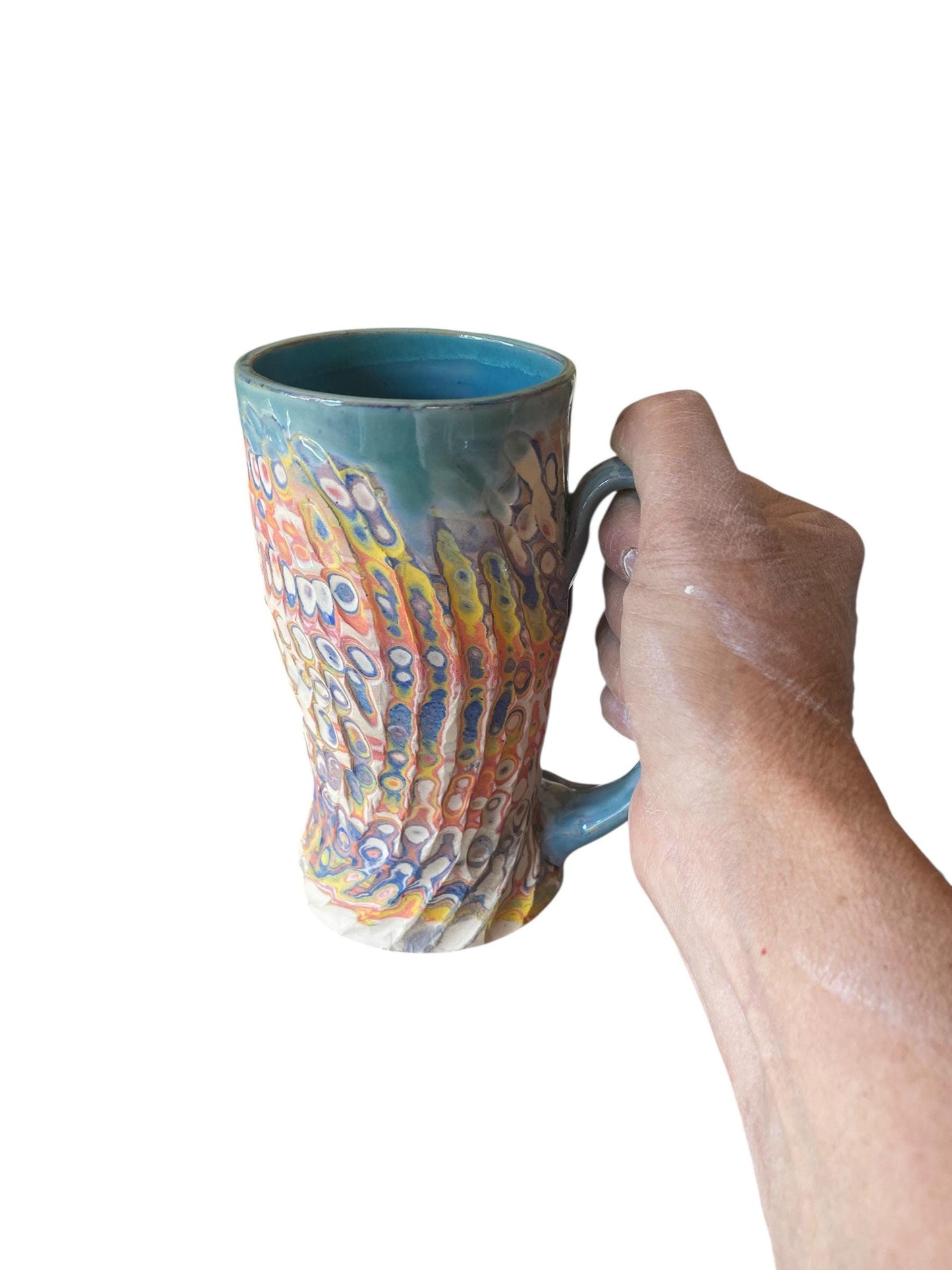 Artisanal Neriage Porcelain Mug: Hand-Carved Fluted Clay Pottery for Tea and Coffee (C4)
