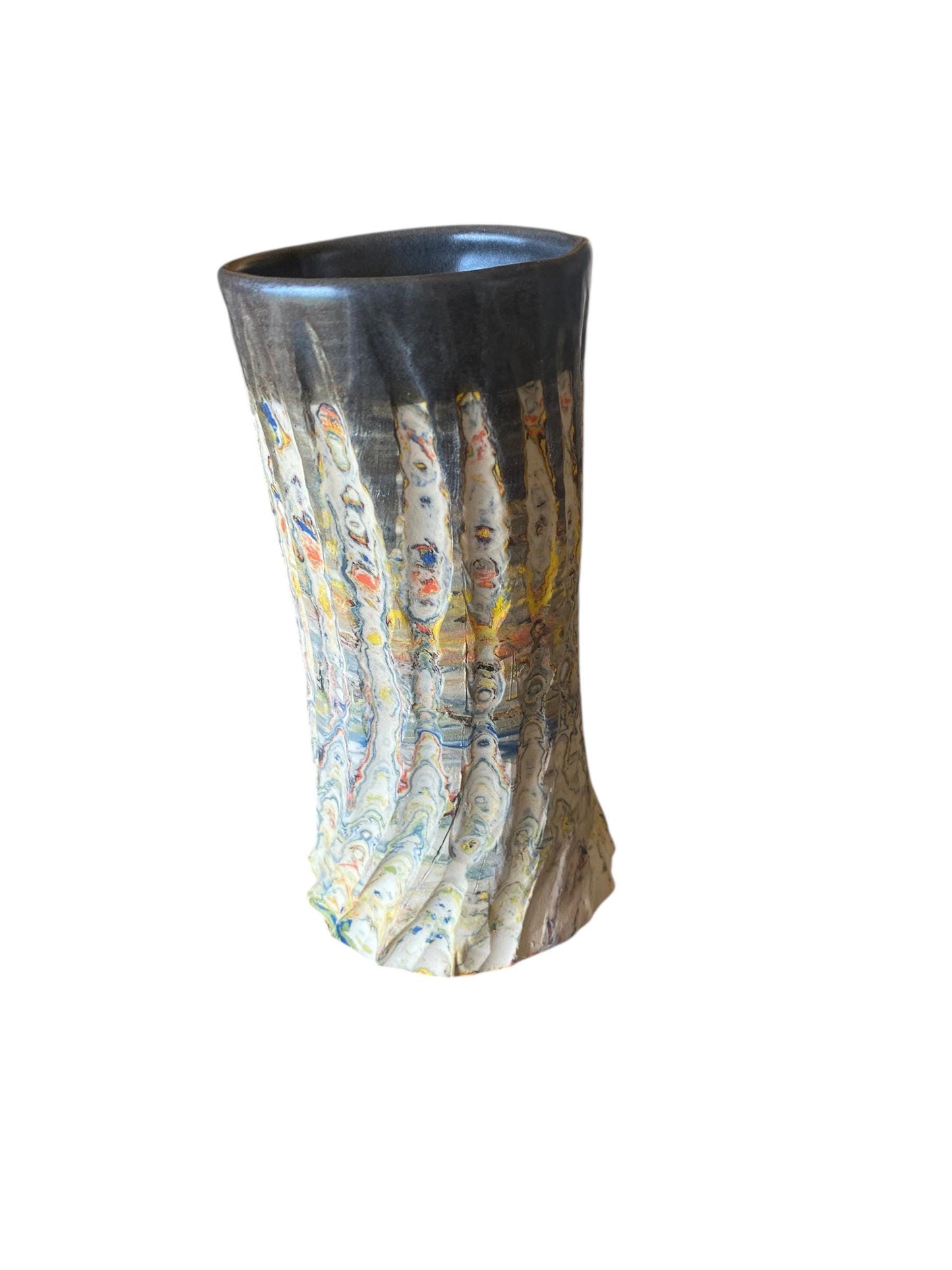 Handcrafted 17 Ounce Japanese Neriage Porcelain Mug: Fluted Pottery Cup for Tea or Coffee (C5)