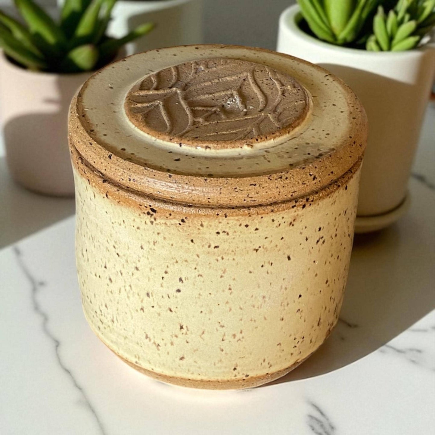 Handcrafted Yellow Speckled Stoneware French Butter Keeper: Ceramic Crock for Fresh Spreads