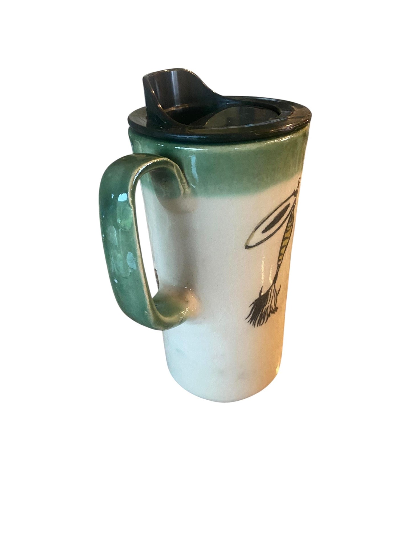Handmade Silk Screened Ceramic Travel Mug: Bass Fishing Gift