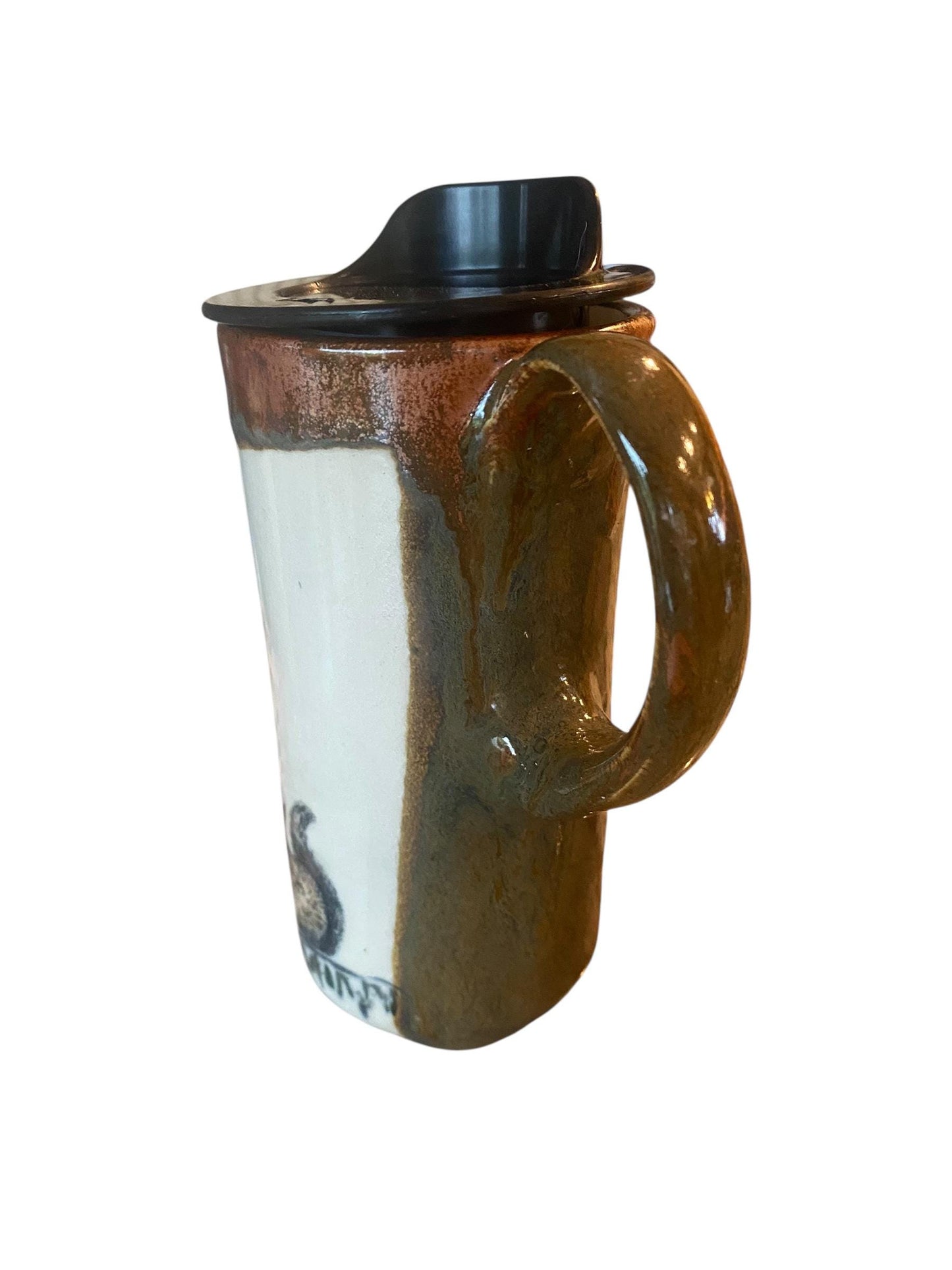 16oz French-Speaking Moose & Squirrel Ceramic Travel Mug - Handmade Stoneware Commuter Cup