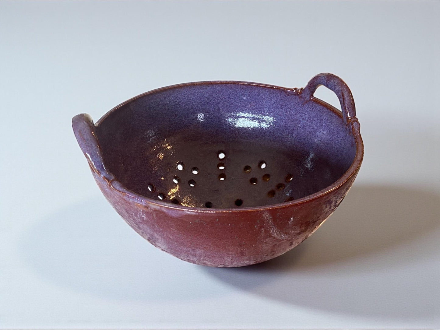 Large Merlot Stoneware Colander - Handmade Ceramic Berry Bowl for Draining Fruits and Vegetables