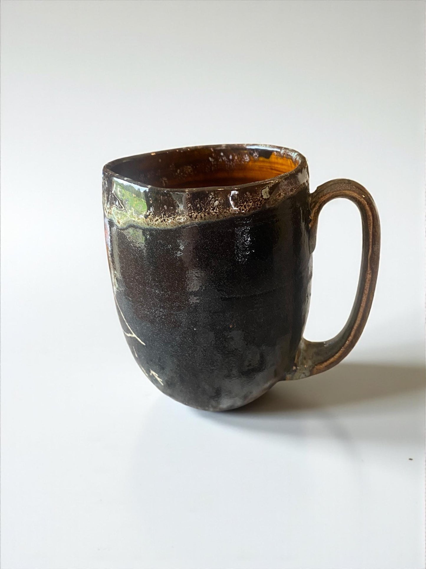 Handmade Sgraffito Mountain Mug: Carved Stoneware Coffee Cup