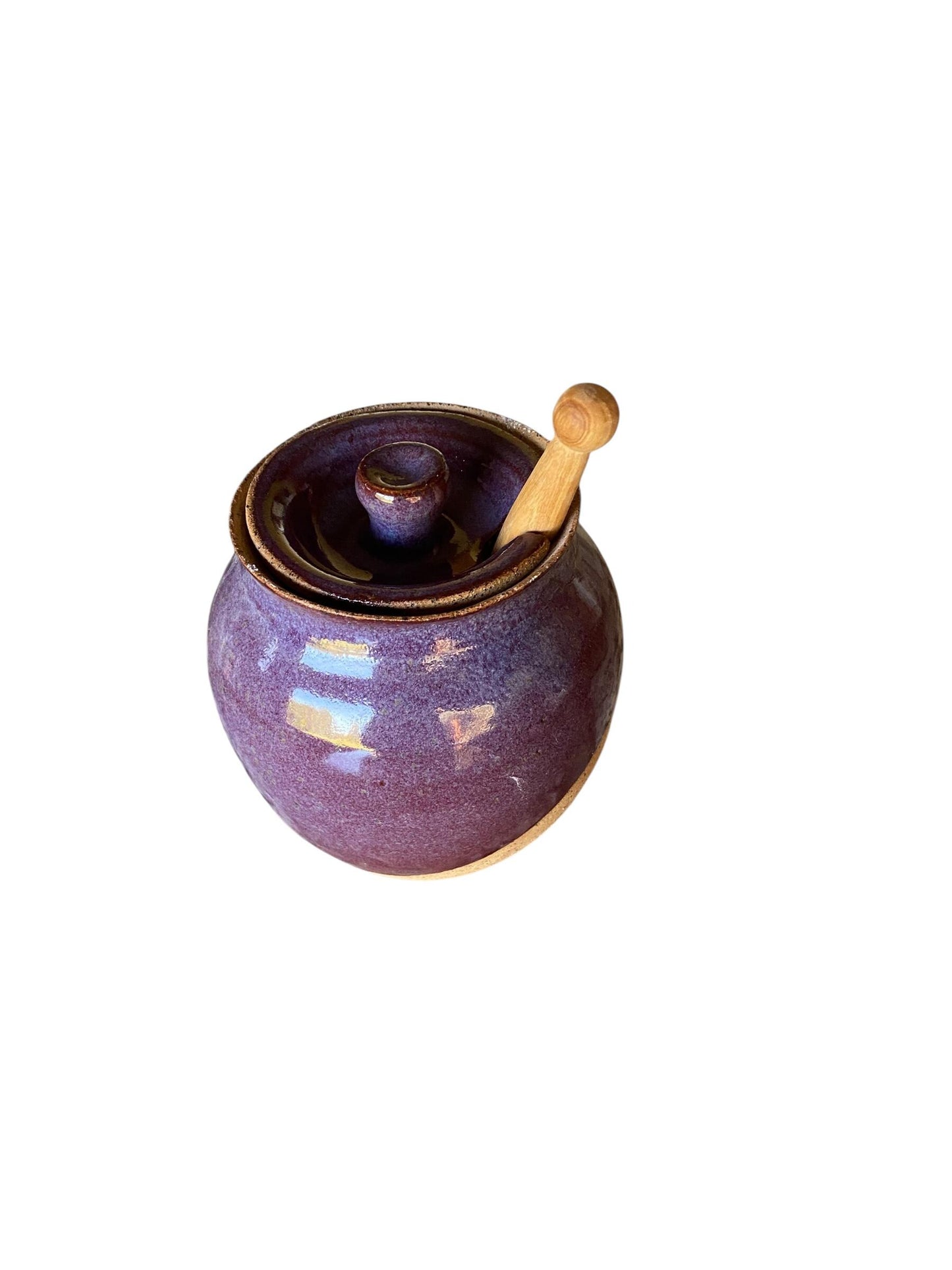 Handmade Stoneware Honey Pot with Wooden Dipper - Rustic Kitchen Decor