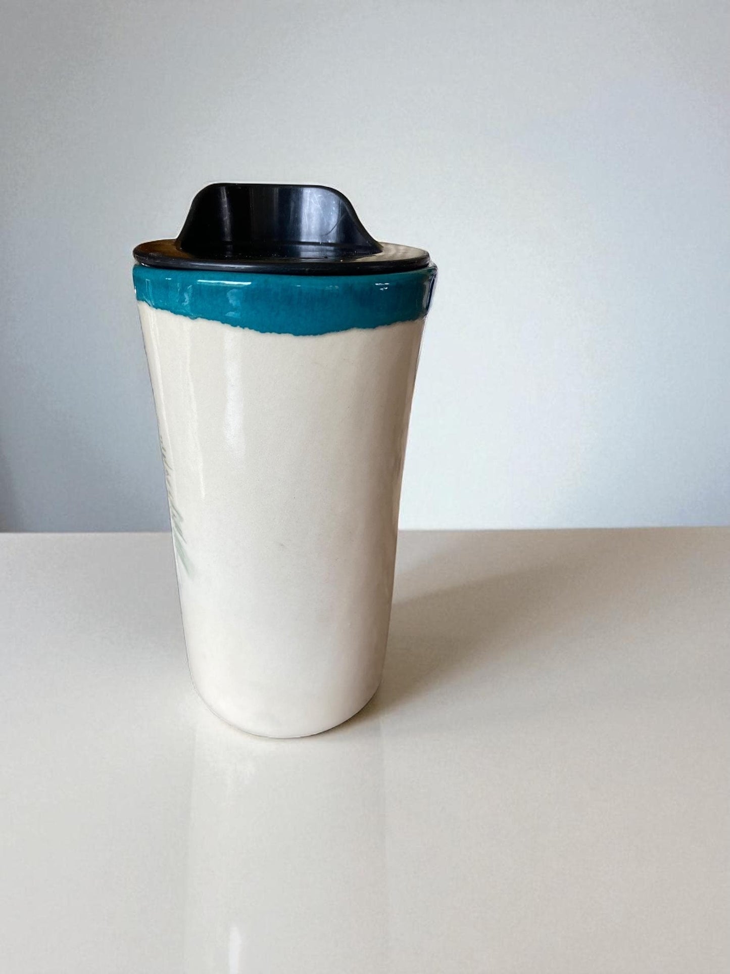 Artisanal Carved Trout Porcelain Travel Mug: 16oz Handmade Stoneware Coffee Cup for Fishing Enthusiasts