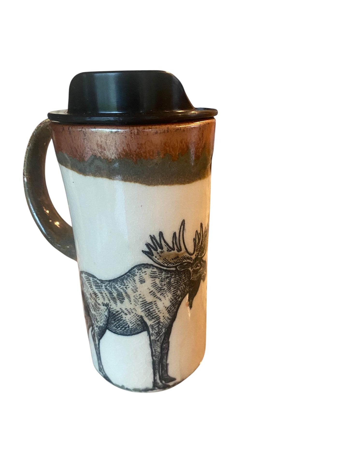 16oz French-Speaking Moose & Squirrel Ceramic Travel Mug - Handmade Stoneware Commuter Cup