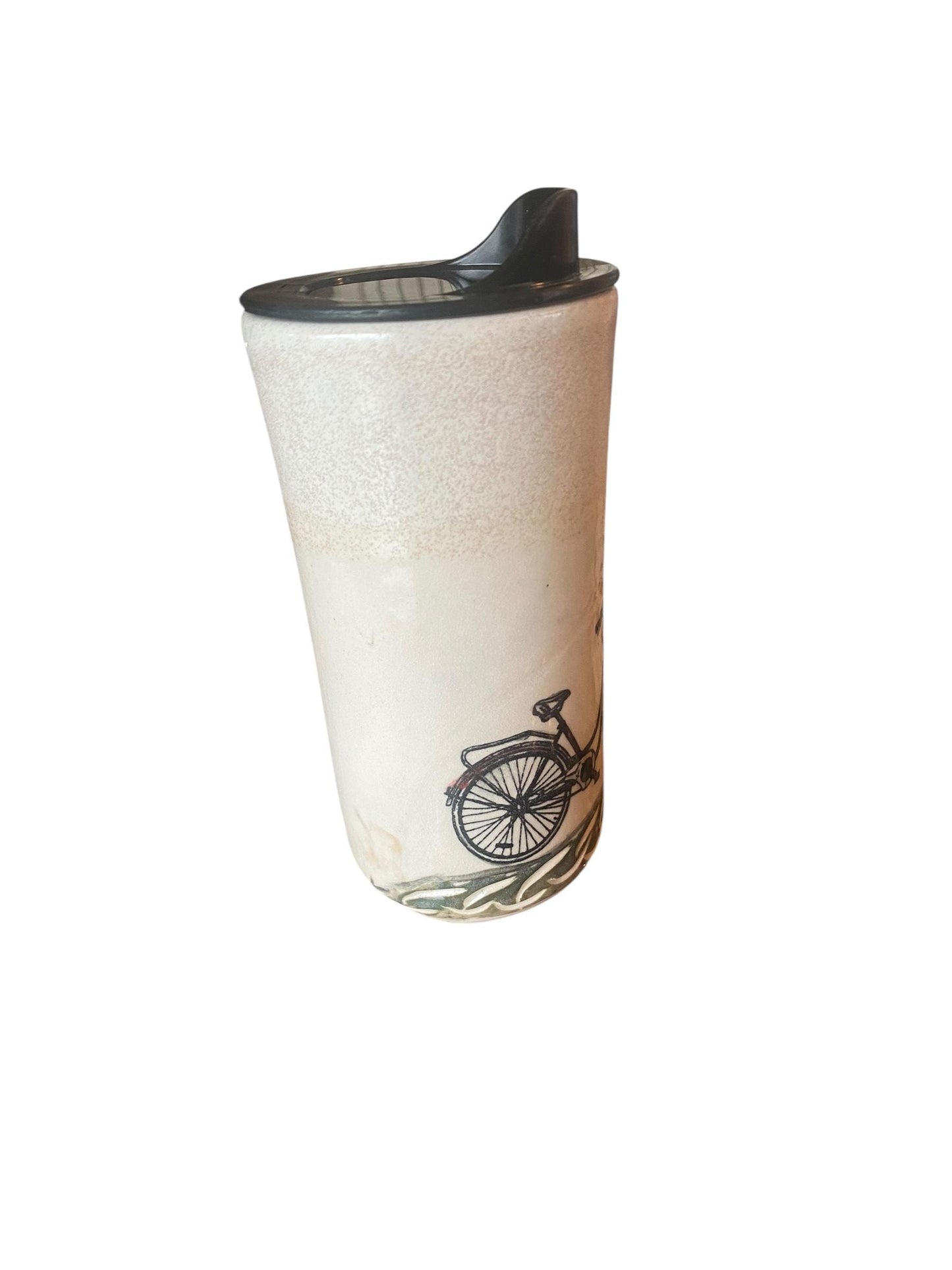 Handcrafted Floral Bicycle Ceramic Travel Mug: 16 oz Stoneware Coffee Cup for Commuters