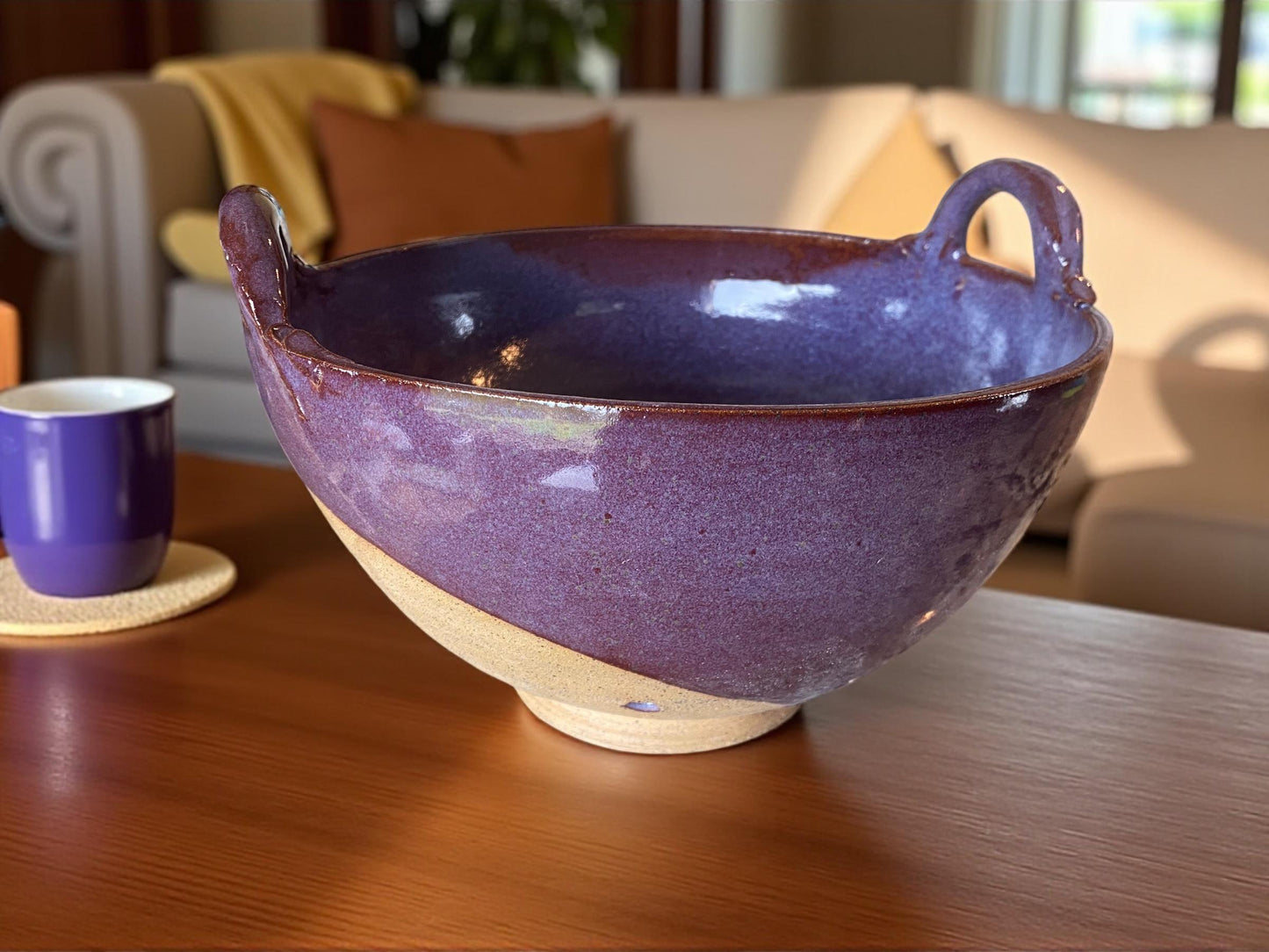 Large Merlot Stoneware Colander - Handmade Ceramic Berry Bowl for Draining Fruits and Vegetables