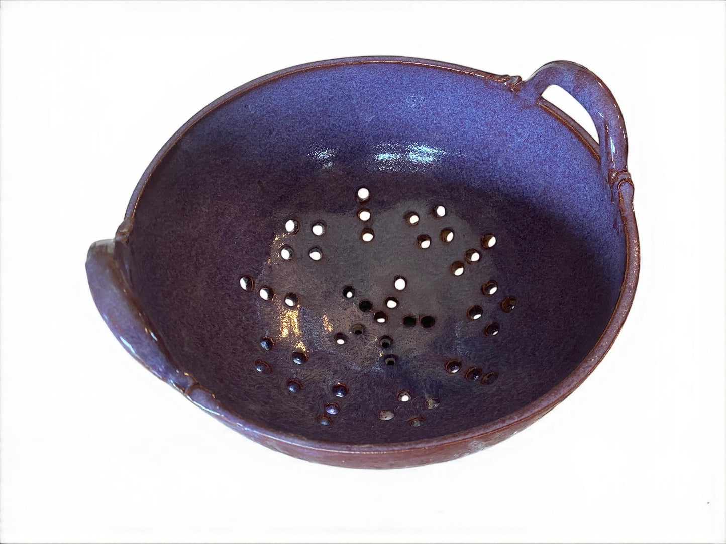 Large Merlot Stoneware Colander - Handmade Ceramic Berry Bowl for Draining Fruits and Vegetables