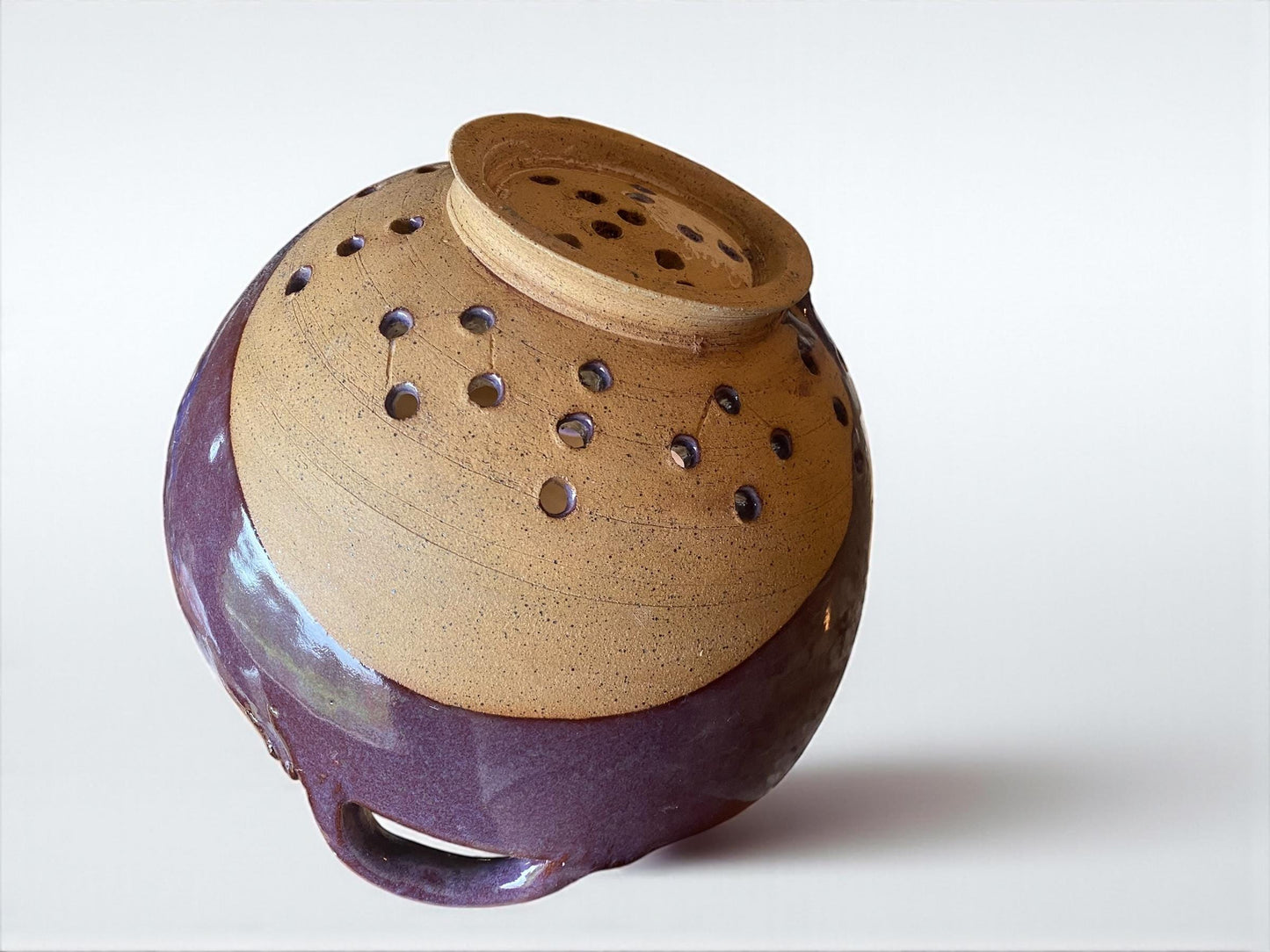 Large Merlot Stoneware Colander - Handmade Ceramic Berry Bowl for Draining Fruits and Vegetables