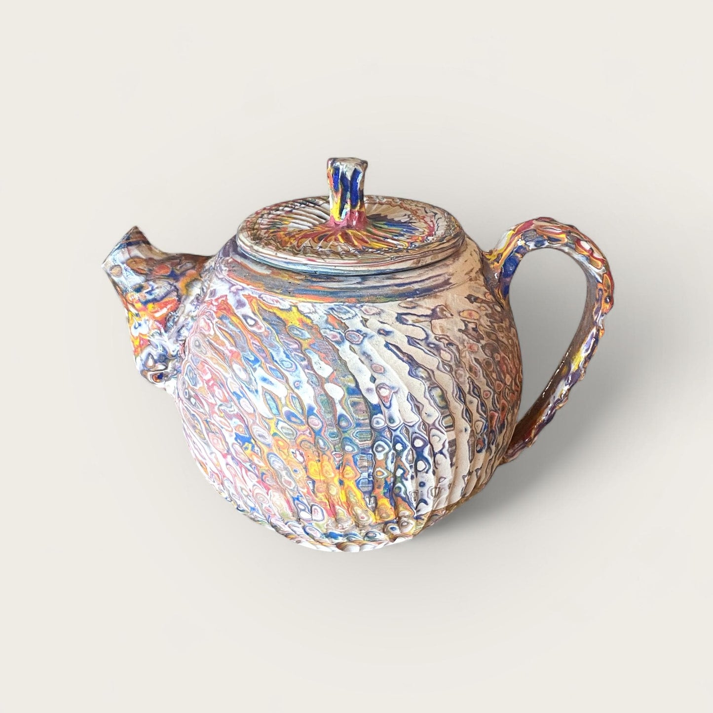 Unique 7-Color Neriage Teapot: Handcrafted Marbled Ceramic Pottery for Asian Tea Ceremonies