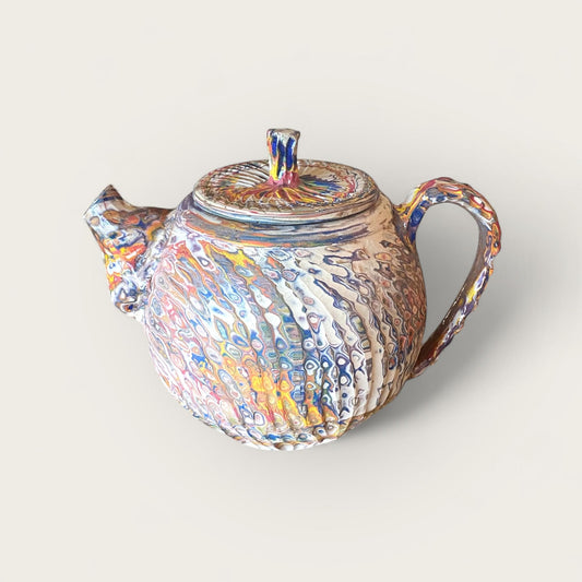 Unique 7-Color Neriage Teapot: Handcrafted Marbled Ceramic Pottery for Asian Tea Ceremonies