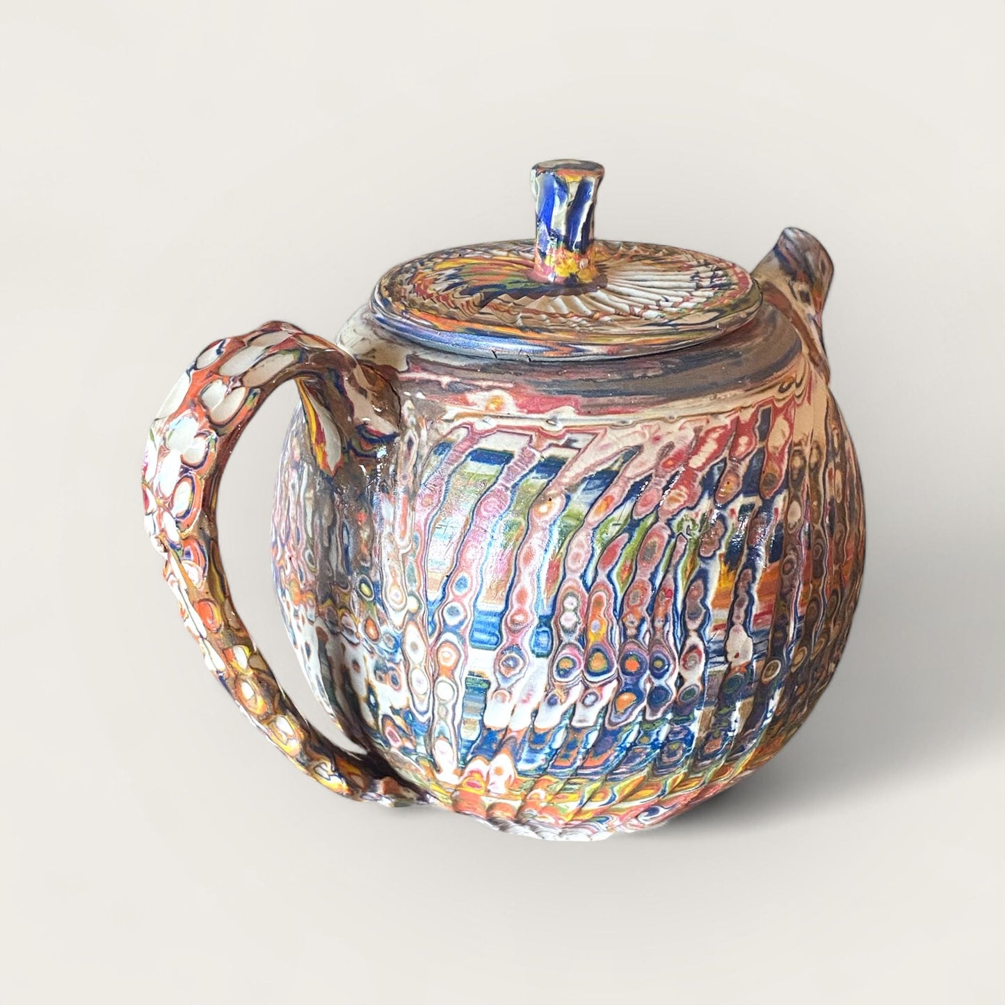 Unique 7-Color Neriage Teapot: Handcrafted Marbled Ceramic Pottery for Asian Tea Ceremonies