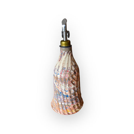 Nerikomi Ceramic Oil Bottle: Fluted Agateware Design