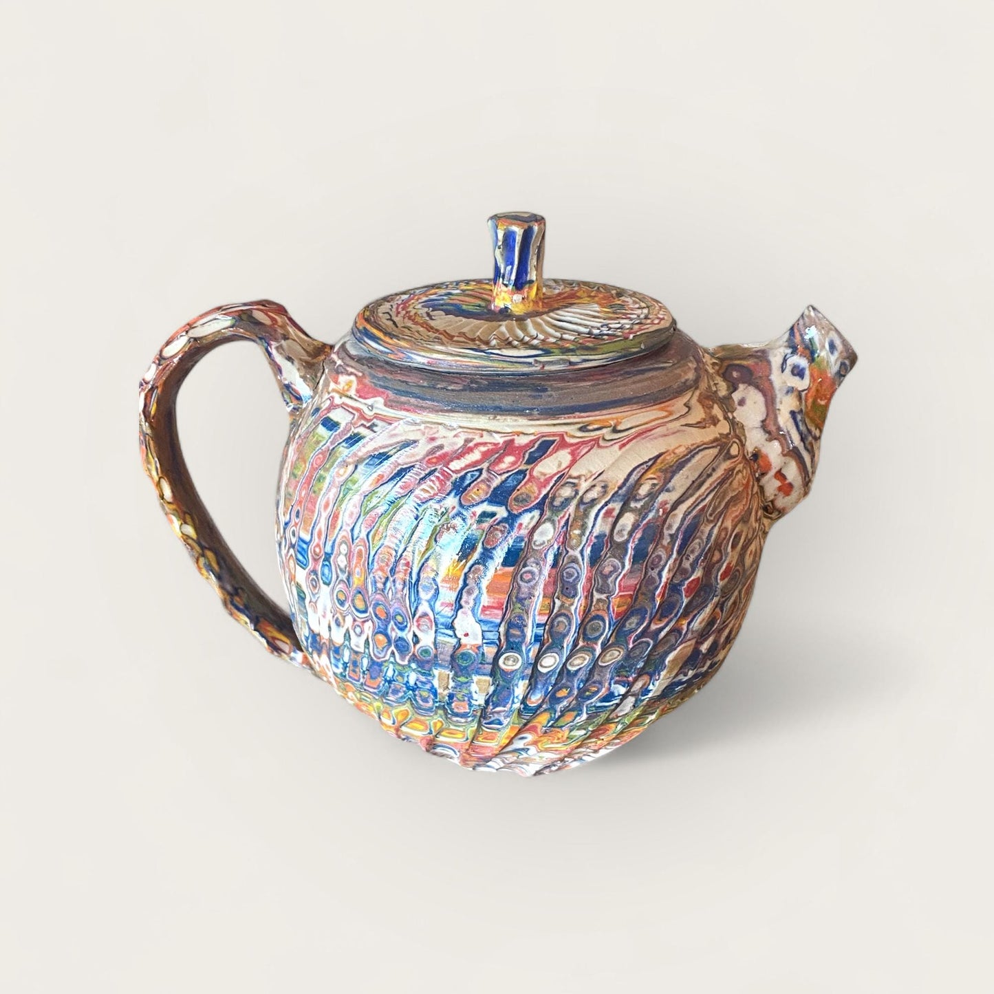 Unique 7-Color Neriage Teapot: Handcrafted Marbled Ceramic Pottery for Asian Tea Ceremonies