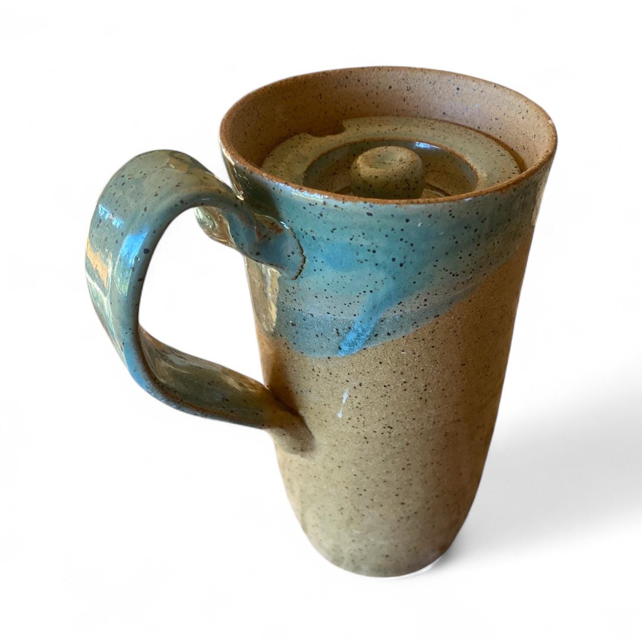 Handmade Trout Themed Ceramic Travel Mug – 16 oz Stoneware Tumbler with Locking Ceramic Lid