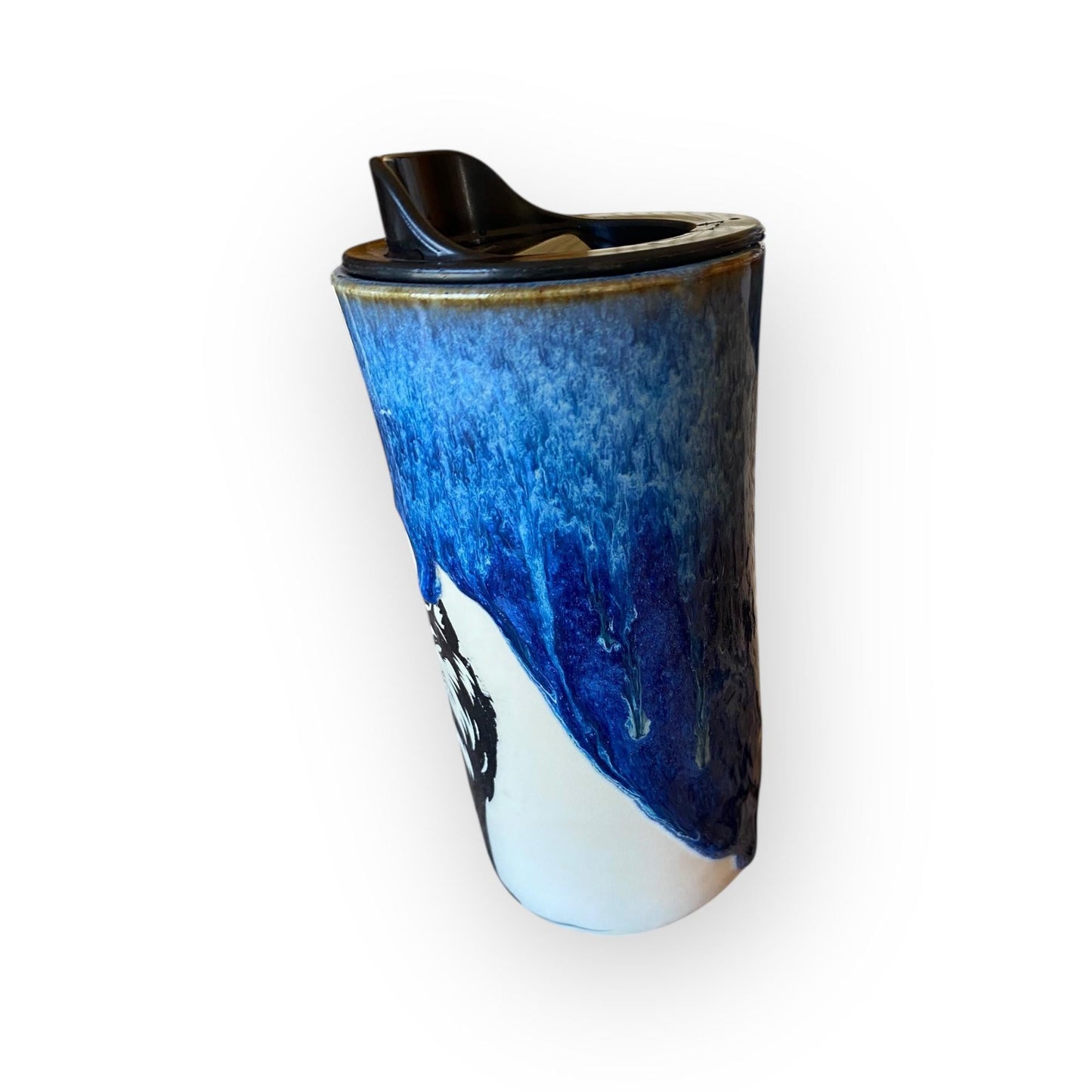 Handmade Wolf Travel Mug – 16 oz Stoneware Ceramic with Locking Lid | Silkscreened Artisan Coffee & Tea Cup