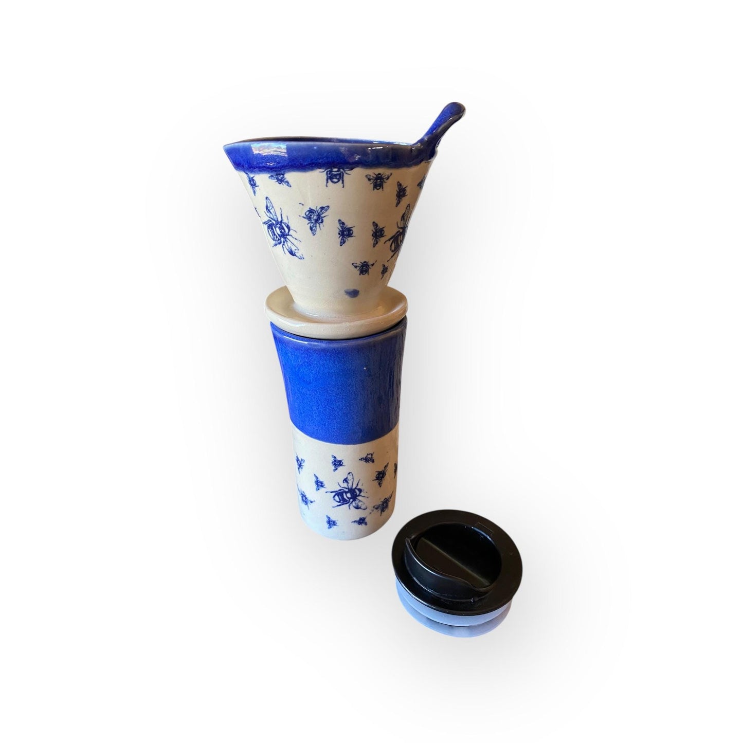 Bee-Themed Pour Over – Handmade Pottery Coffee Drip Filter | Melitta-Style Ceramic Pour Over Coffee Maker | Artisan Coffee Brewing Set