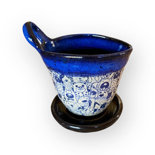 Dog-Themed Handmade Ceramic Pour Over Coffee Drip Filter | Artisan Pottery Brewing Set | Melitta-Style Maker