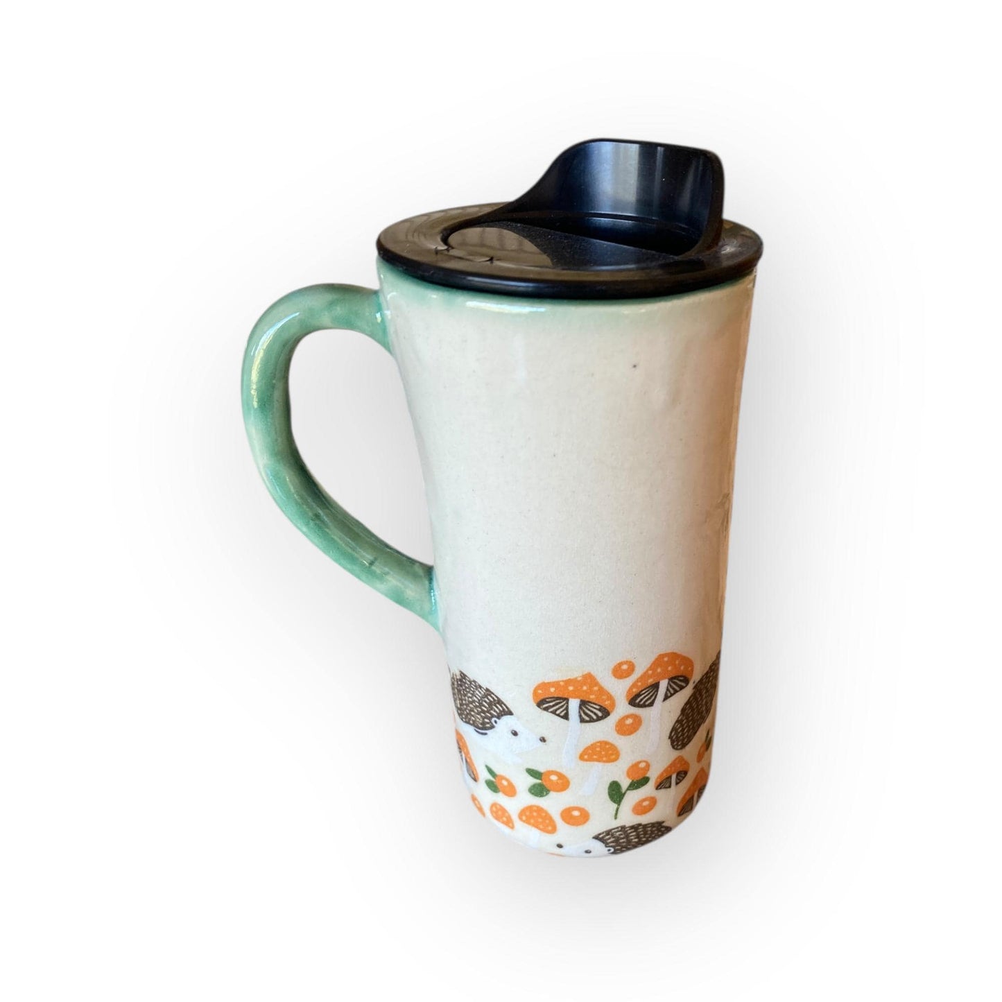 Large 16 oz Hedgehog Travel Mug – Handmade Stoneware Coffee Cup with BPA-Free Locking Lid | Pottery To-Go Mug | Artisan Ceramic Mug