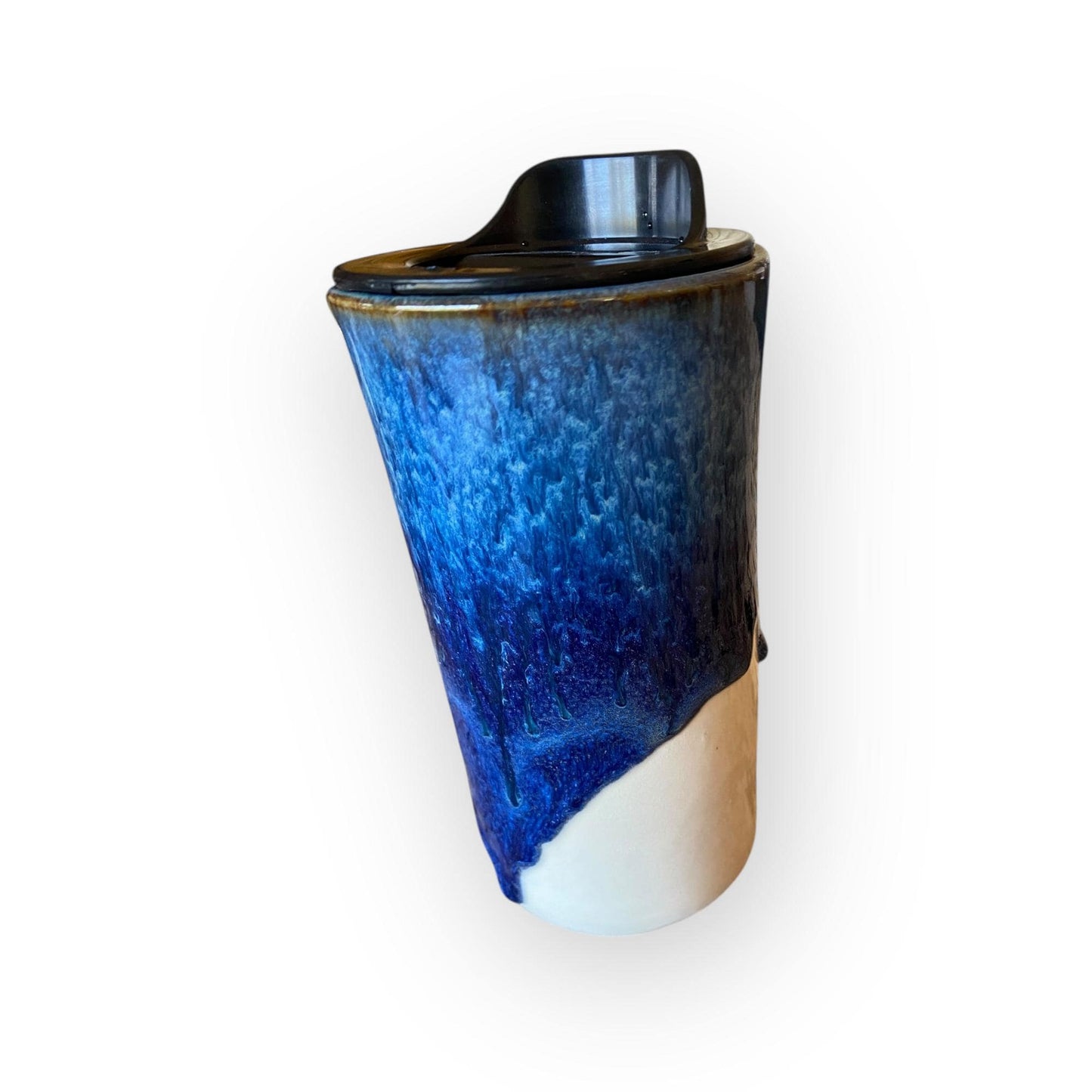 Handmade Wolf Travel Mug – 16 oz Stoneware Ceramic with Locking Lid | Silkscreened Artisan Coffee & Tea Cup