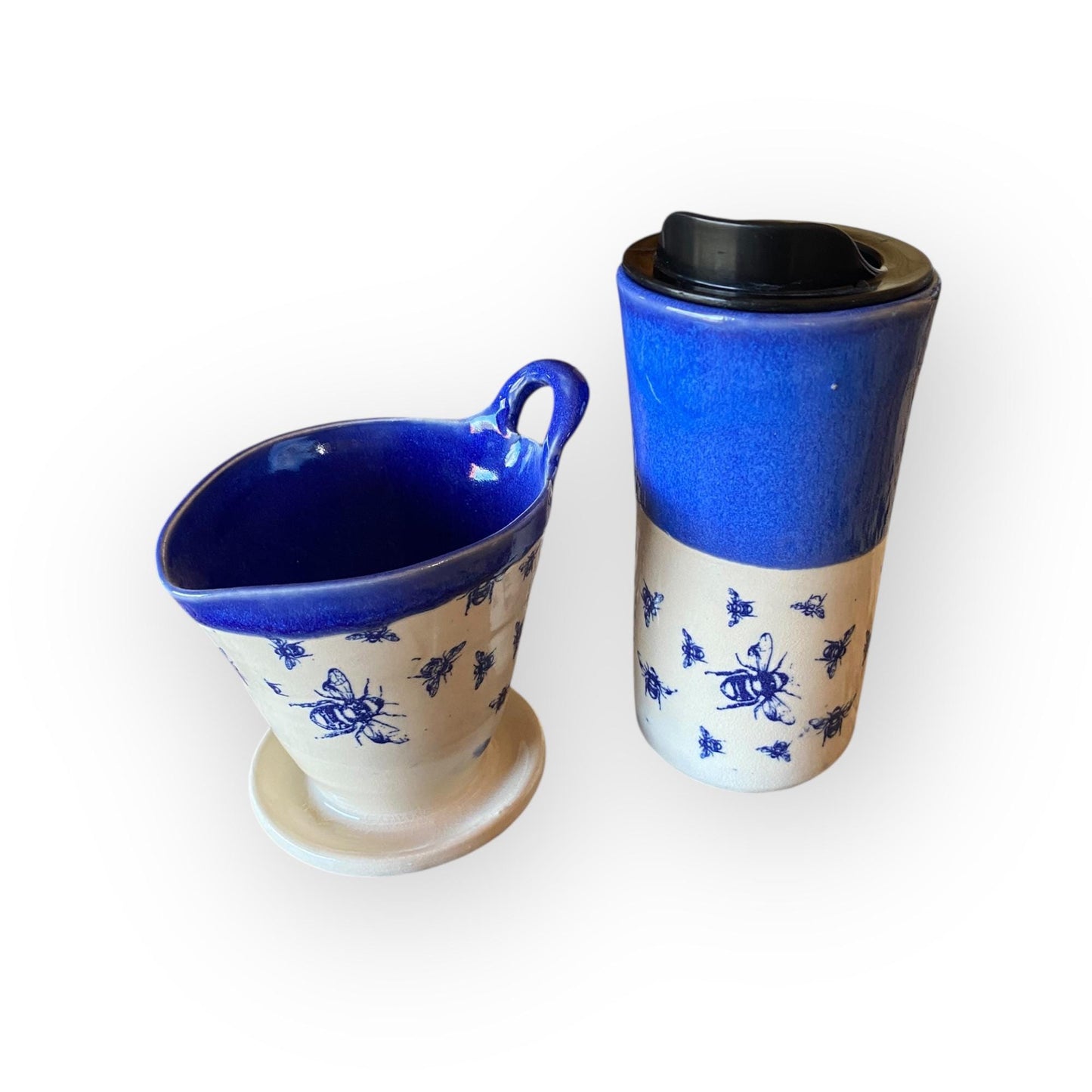 Bee-Themed Pour Over – Handmade Pottery Coffee Drip Filter | Melitta-Style Ceramic Pour Over Coffee Maker | Artisan Coffee Brewing Set