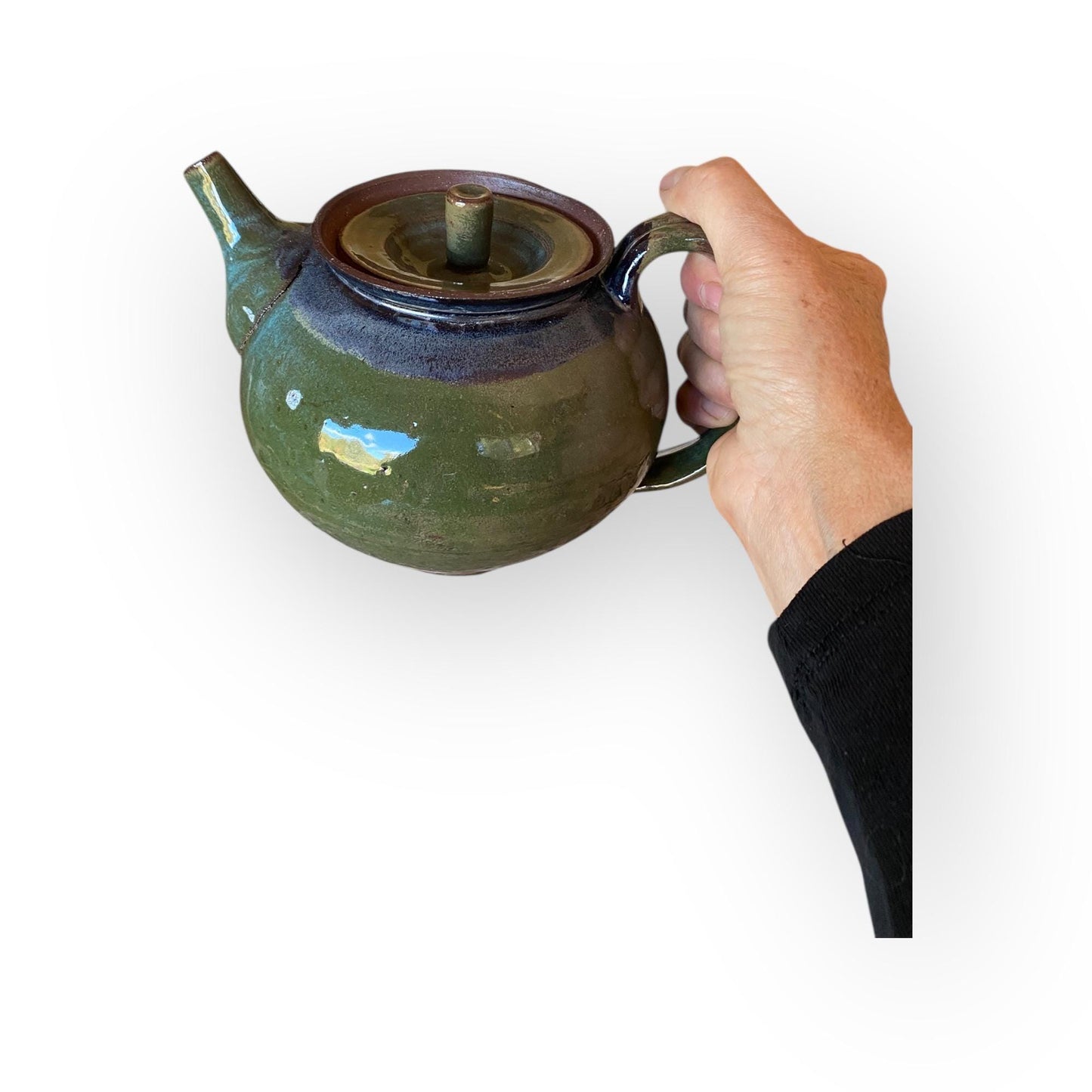 Handcrafted 5-Cup Stoneware Teapot: Red & Green Reactive Glaze, Wheel-Thrown Ceramic Tea Pot