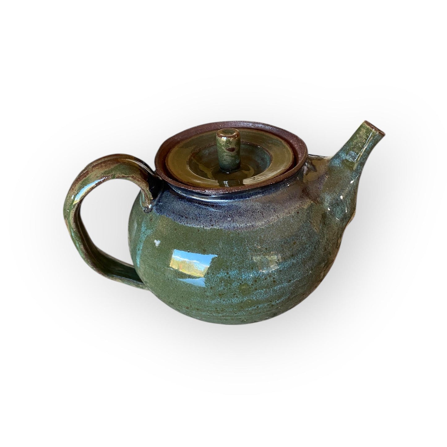 Handcrafted 5-Cup Stoneware Teapot: Red & Green Reactive Glaze, Wheel-Thrown Ceramic Tea Pot