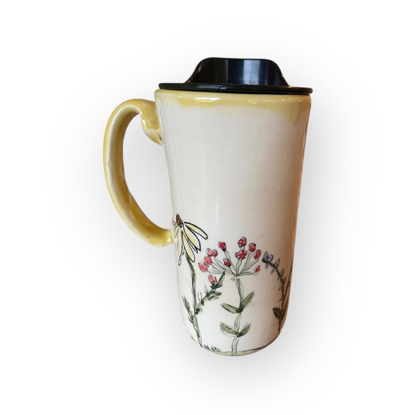 Handmade Hand Painted Mug-  A Black Cat Coffee Cup - Travel Mug - Pottery Mug -  Coffee Mug