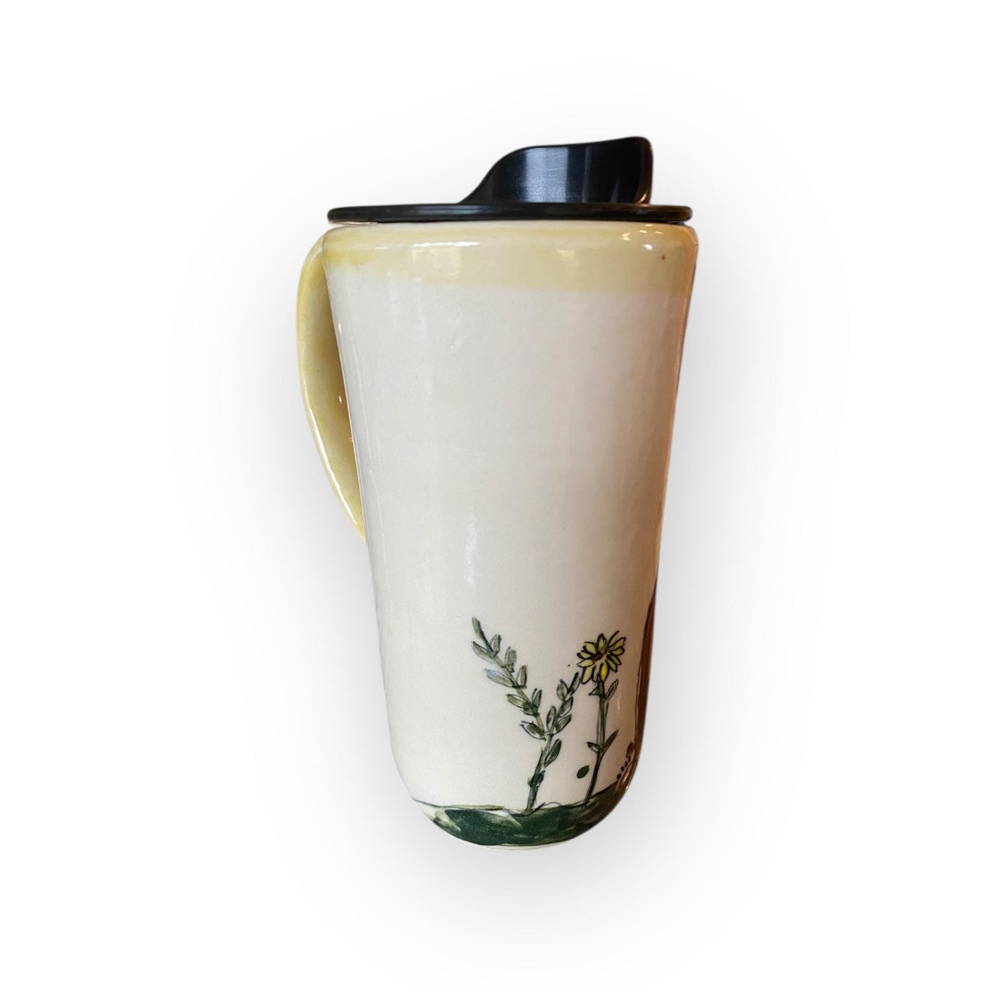 Handmade Bear Coffee Travel Mug - Hand Painted Ceramic Pottery Cup with Lid for Commuters