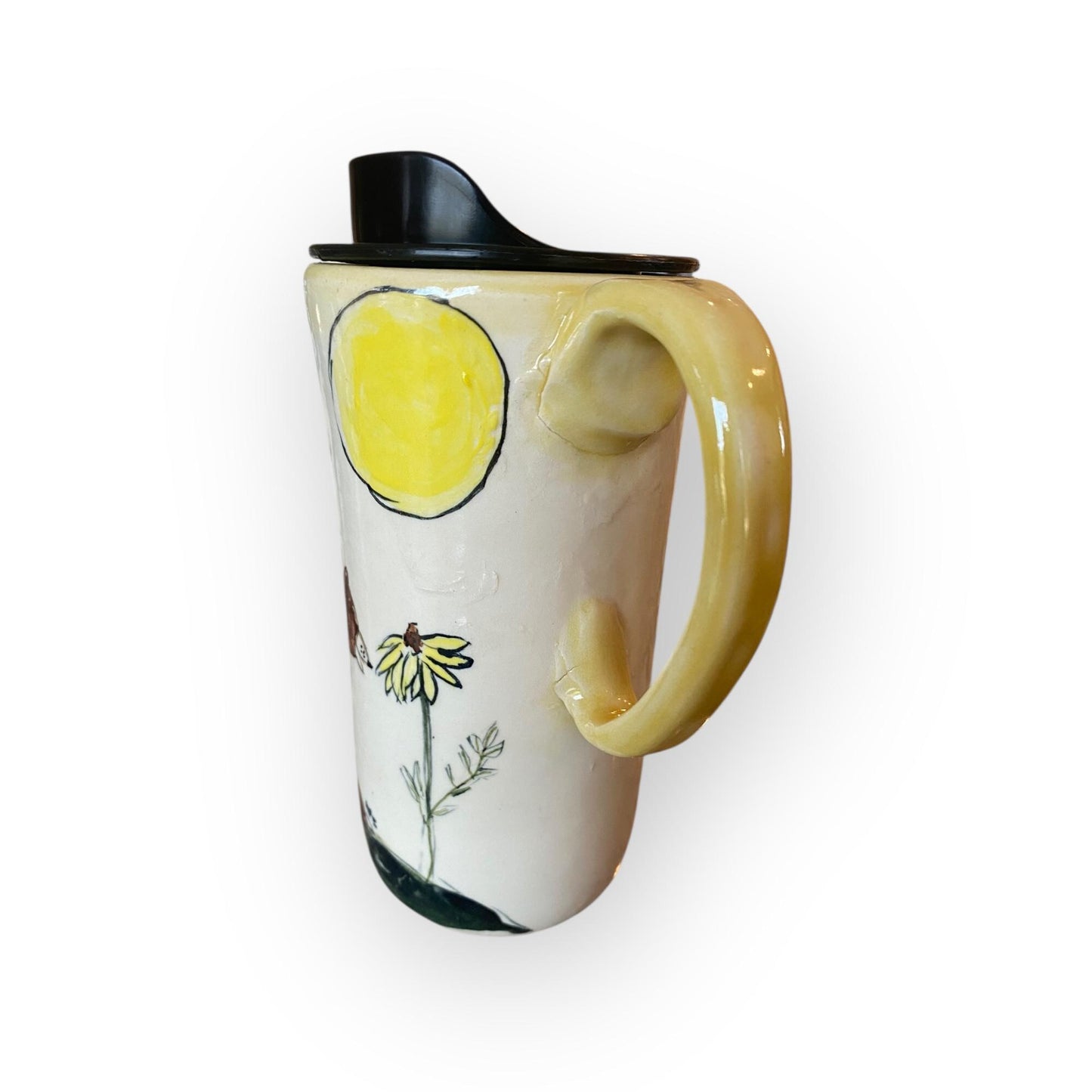 Handmade Bear Coffee Travel Mug - Hand Painted Ceramic Pottery Cup with Lid for Commuters