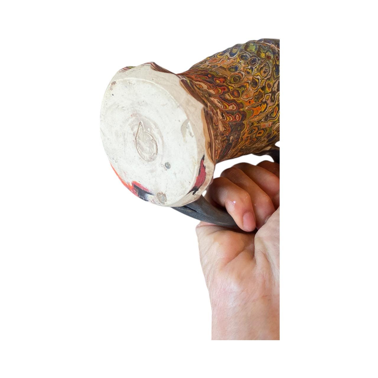 Artisanal Neriage Porcelain Mug: 16 Ounce Hand-Carved Fluted Japanese Swirled Clay (C1)