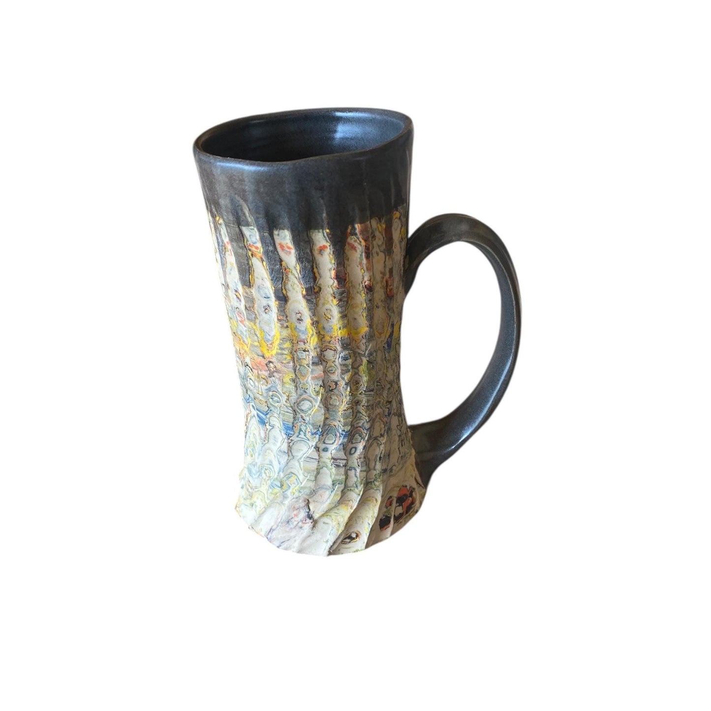 Handcrafted 17 Ounce Japanese Neriage Porcelain Mug: Fluted Pottery Cup for Tea or Coffee (C5)