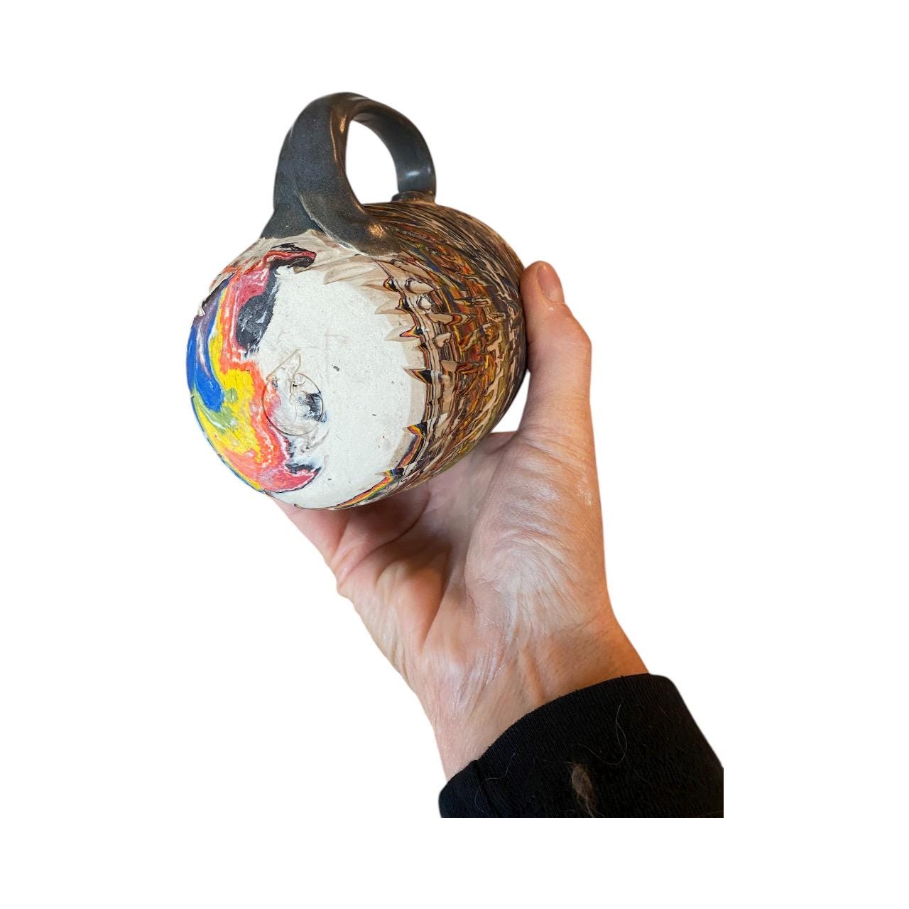 Handcrafted 16oz Turquoise Agateware Mug - Unique Carved Pottery for Coffee & Tea Lovers (C-12)