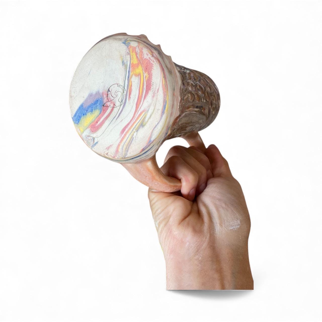 Artisanal Neriage Peach and Pastel Porcelain Marbled Mug: 16 Ounce Hand-Carved Mug (C-22)
